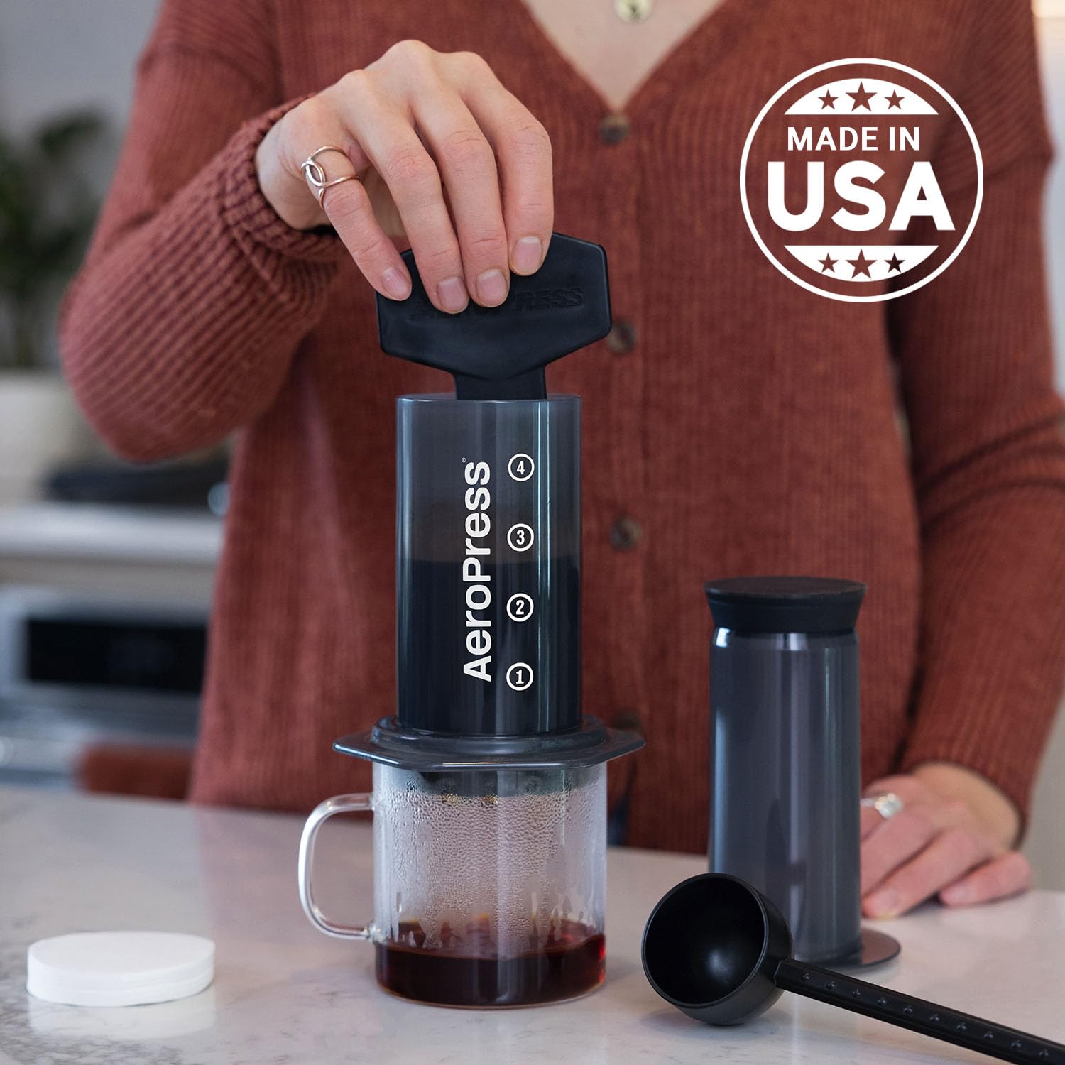 AeroPress Coffee Maker & Espresso Machine - Fast & Easy Brewing, Smooth & Bitter-Free Coffee - Makes 1-3 Cups per Press (Black) - Perfect for Home, Office, Camping & Travel