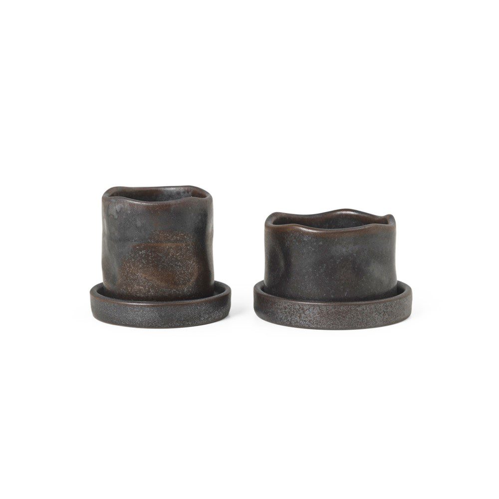 ferm LIVING Uneru Mini Pots Set of 2 - 5.5cm Small Ceramic Plant Pots for Succulents, Herbs & Indoor Plants - Modern Black Home Decor for Office Desk, Kitchen Counter & Windowsill