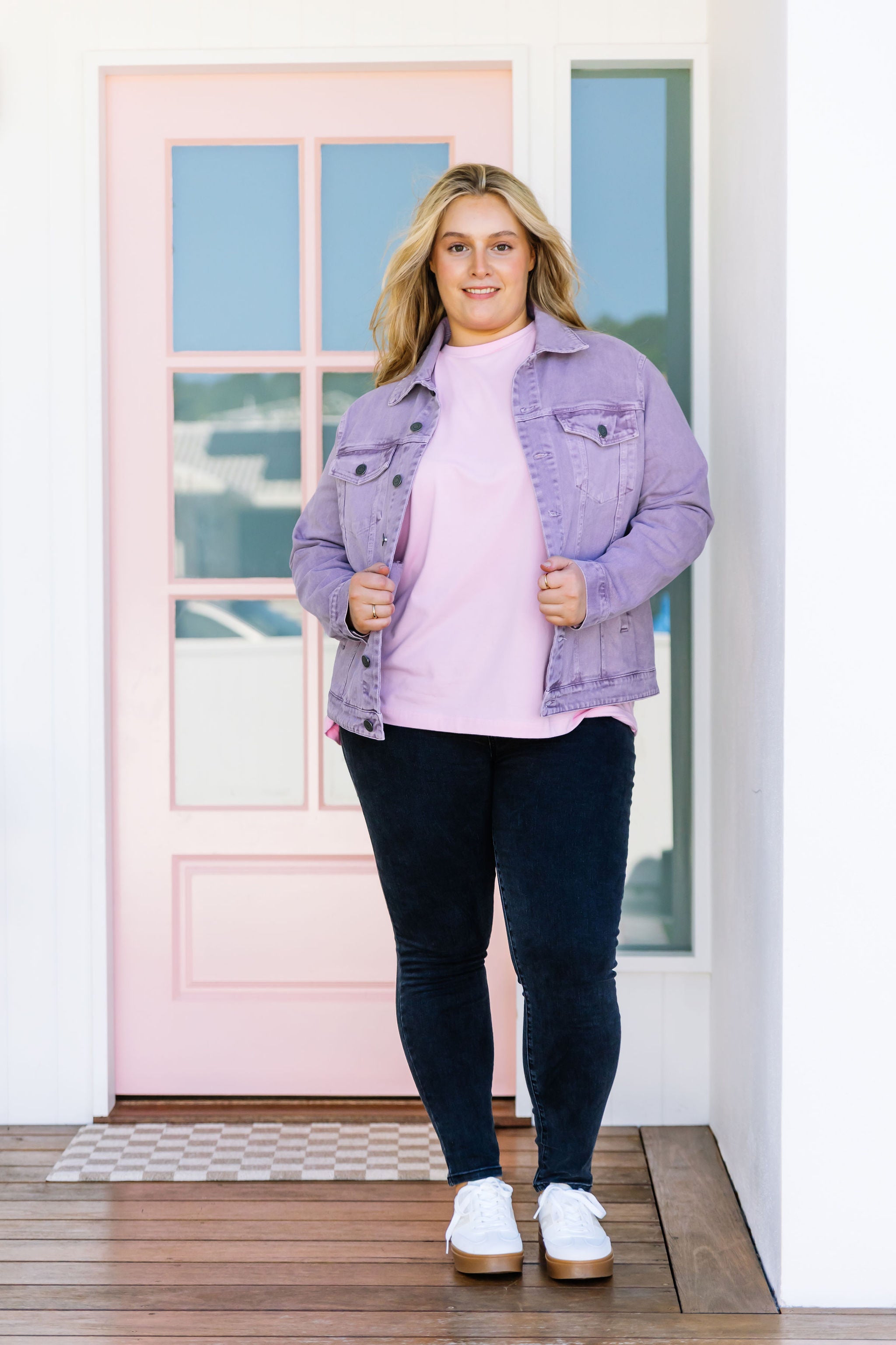 Hayden Boyfriend Denim Jacket in Washed Purple | Vintage Style Women's Distressed Denim Jacket | Perfect for Casual Outfits, Streetwear & Fall Layering