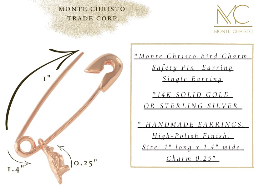 Monte Christo Safety Pin Charm Earring - Sterling Silver Single Hoop Earring for Women | Unique Jewelry Gift | Made in USA | Perfect for Casual Wear, Parties & Gifting