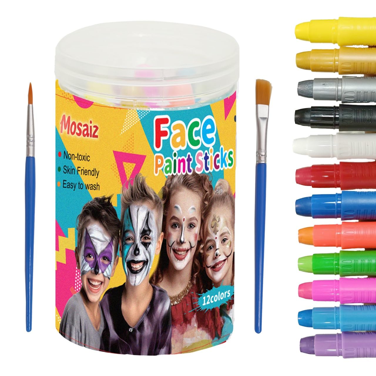 Professional Water-Based Face & Body Paint Kit for Kids & Adults - Multi-Color Twistable Washable Paint Sticks - Perfect for Halloween, Birthday Parties, Cosplay, and Festive Makeup