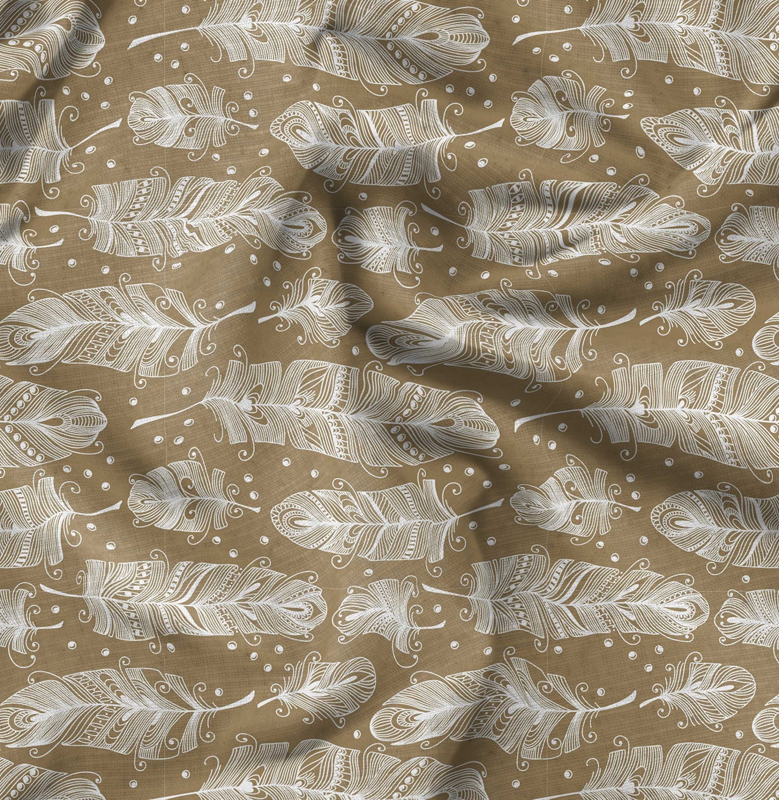 Soimoi Moss Georgette Brown Fabric by The Yard - 42 Inch Wide Tribal Feather Pattern Printed Textile for DIY Fashion, Home Decor & Craft Projects - Bohemian Ethnic Artistic Design Material
