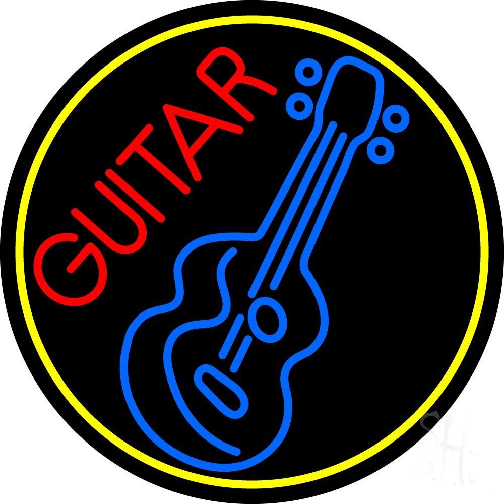Premium Guitar Strings LED Neon Sign 18x18 Inches - Black Square Cut Acrylic Backing with Dimmer - Wall Decor for Music Studio, Bar, Home, Event & Retail Store - Perfect for Stage Lighting & Themed Parties