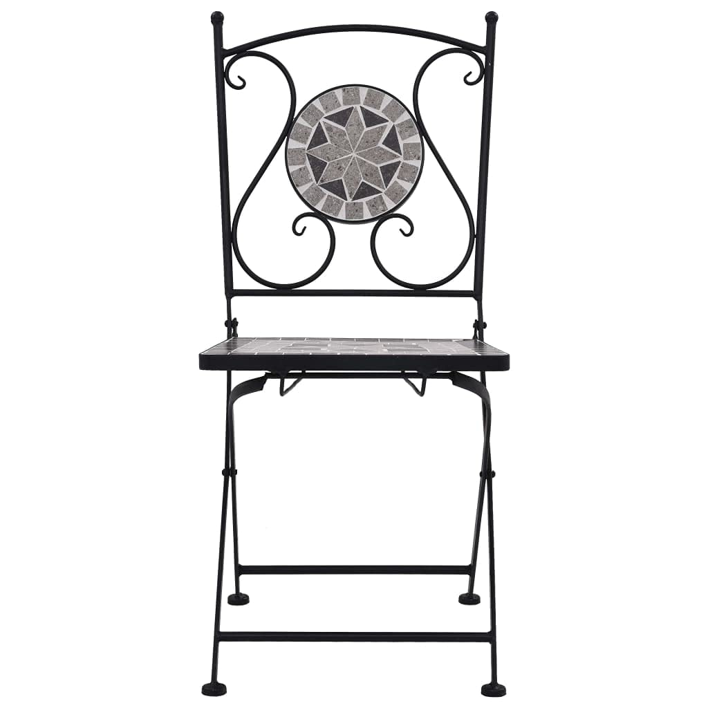 Cast Aluminum Folding Dining Chairs - Set of 2 Gray Antique Mosaic Bistro Chairs for Patio, Garden & Deck | Fast Shipping | Outdoor Dining & Entertaining