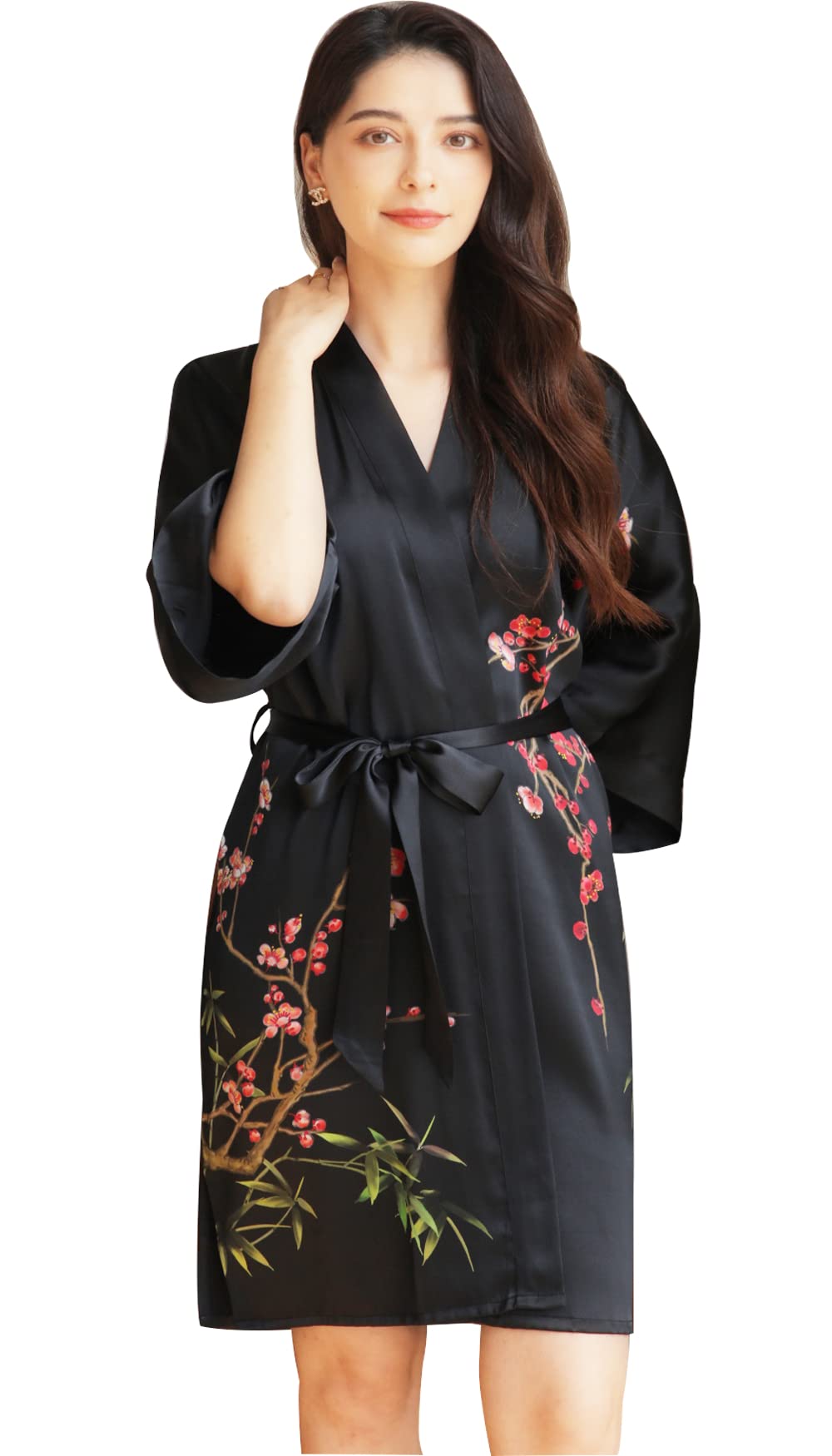 Women's 100% Silk Kimono Robe - Short Sleeve Bathrobe & Pajama Set for Spa, Lounge & Sleepwear | Luxury Comfort for Home Relaxation & Bridal Shower Gift