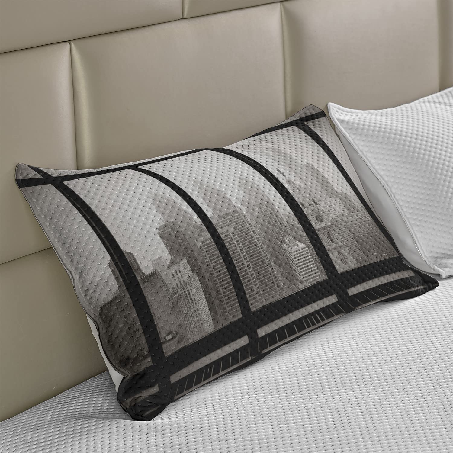 Ambesonne Philadelphia Skyline Knitted Quilt Pillow Cover - Queen Size 30x20 Inches - Gray & Black Window View Design - Perfect for Bedroom Decor & Travel Enthusiasts