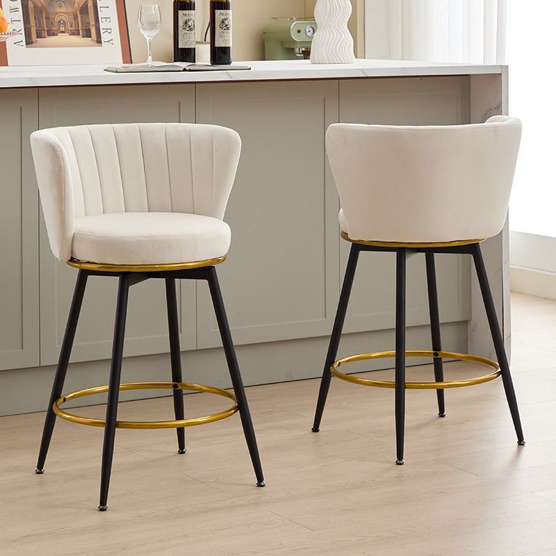 Set of 2 Counter Height Bar Stools - 360° Swivel Upholstered Barstools with Back Support & Sturdy Metal Legs, 26 Inch Seat Height, Soft Velvet Fabric, Gold Footrest - Perfect for Kitchen Islands, Breakfast Bars & Home Bars