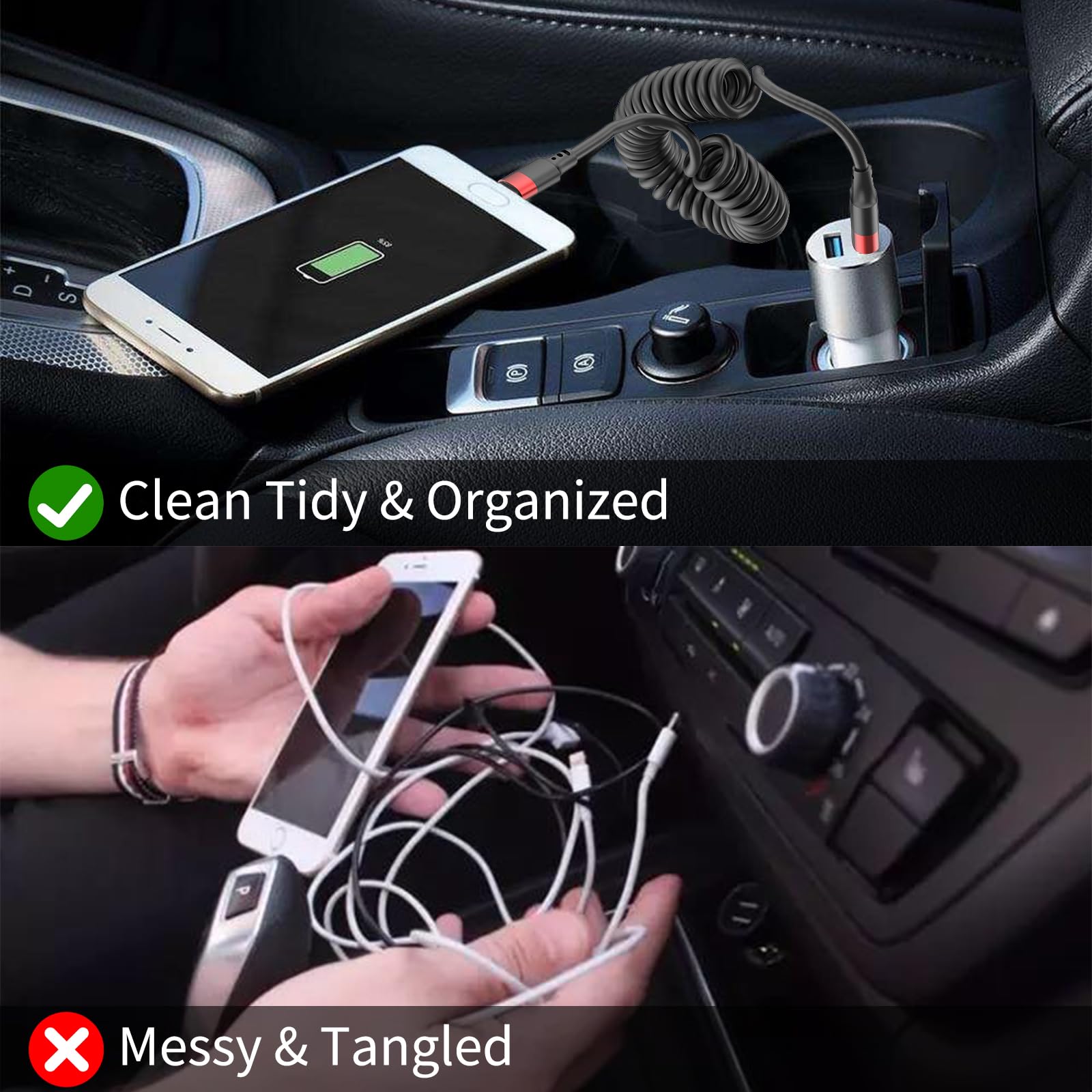 2 Pack Coiled Lightning Cable for Car - Fast Charging iPhone CarPlay USB Cable Compatible with iPhone 14/13/12/11 Pro Max/Mini/XR/XS/8/7 Plus/SE & iPad/iPod - Perfect for Road Trips & Daily Commute