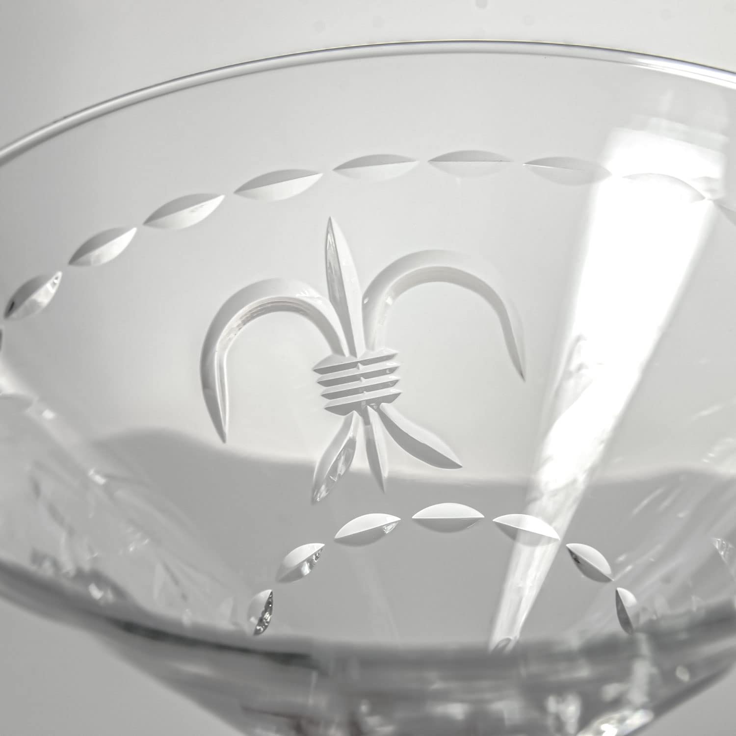Premium Rolf Glass Fleur De Lis Martini Glasses - Set of 4 (10 oz) - Lead-Free Crystal Clear Cocktail Glasses with Diamond Wheel Engraving - Handcrafted in USA - Perfect for Home Bars, Dinner Parties & Wedding Gifts