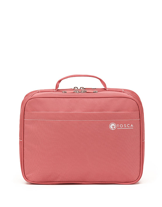 Tosca TCA583 13-Inch Travel Organizer Toiletry Bag for Women - Waterproof Cosmetic Makeup Bag with Hanging Hook, Peach Blossom Pink - Perfect for Vacation, Gym, Business Trips & Daily Essentials Storage
