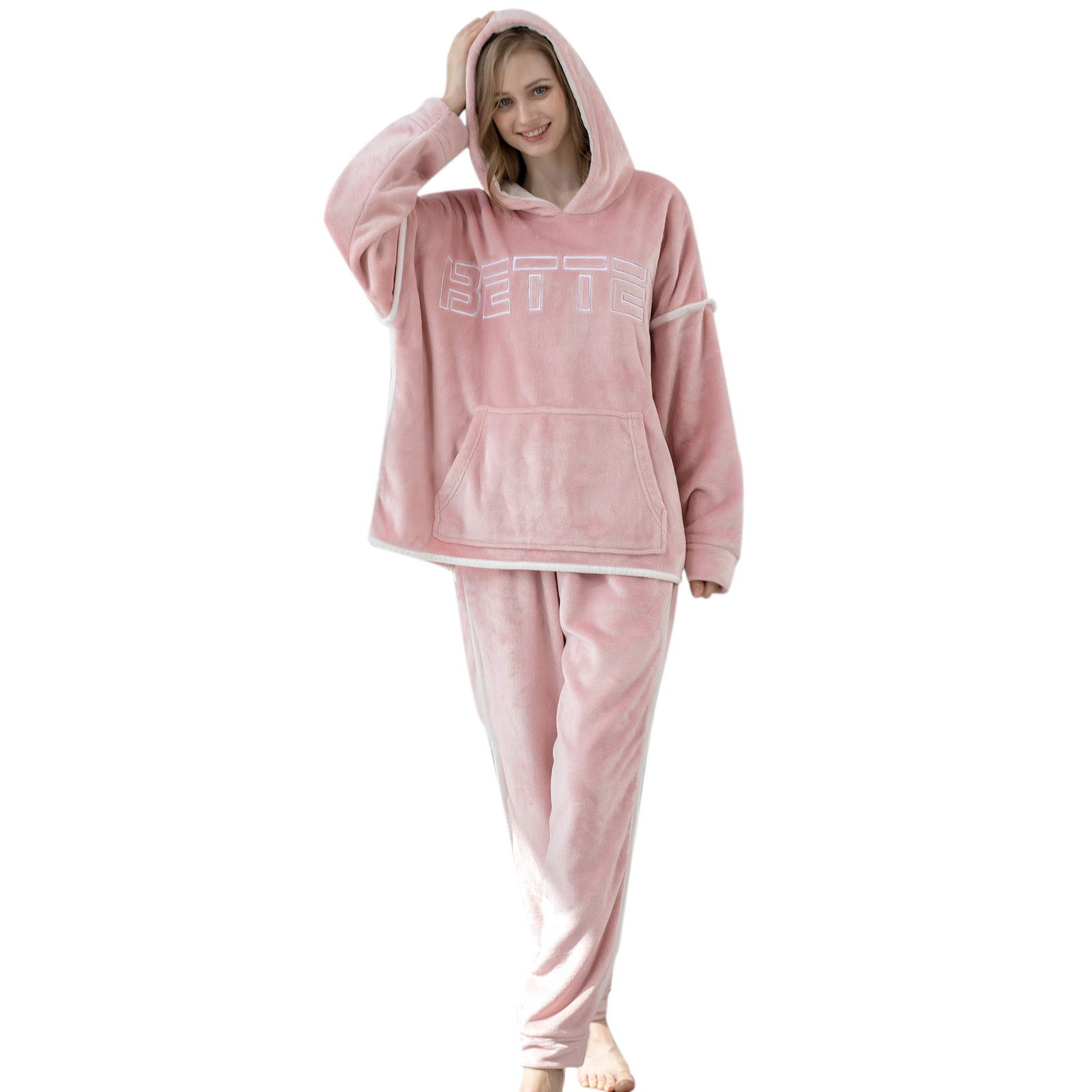 Women's Winter & Fall Long Sleeve Hooded Two-Piece Lounge Set with Pockets | Cozy Fleece Hoodie and Pants Pajama Set for Sleeping, Lounging & Home Wear (2022 Fashion)