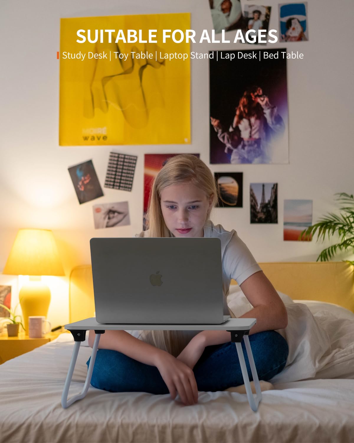 Foldable Laptop Desk for Bed - Portable Lightweight Lap Table for Study, Work, Breakfast & Drawing | Compact & Ergonomic Design for Home, Office & Travel Use - Black