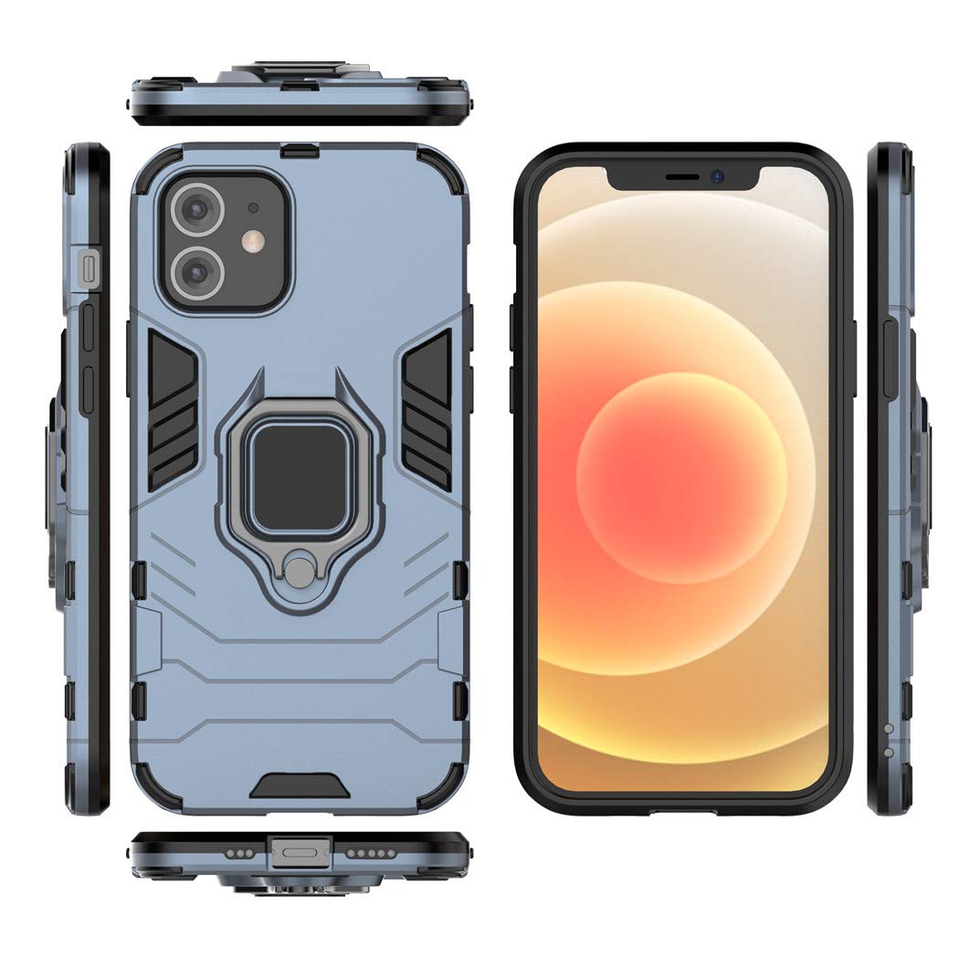 Shockproof Rugged iPhone 12 Case with Metal Ring Grip & Kickstand - Compatible with iPhone 12/12 Pro - Dual Layer Hard Bumper Protective Cover (Navy Blue) - Works with Magnetic Car Mount - Perfect for Outdoor Activities, Travel & Daily Protection