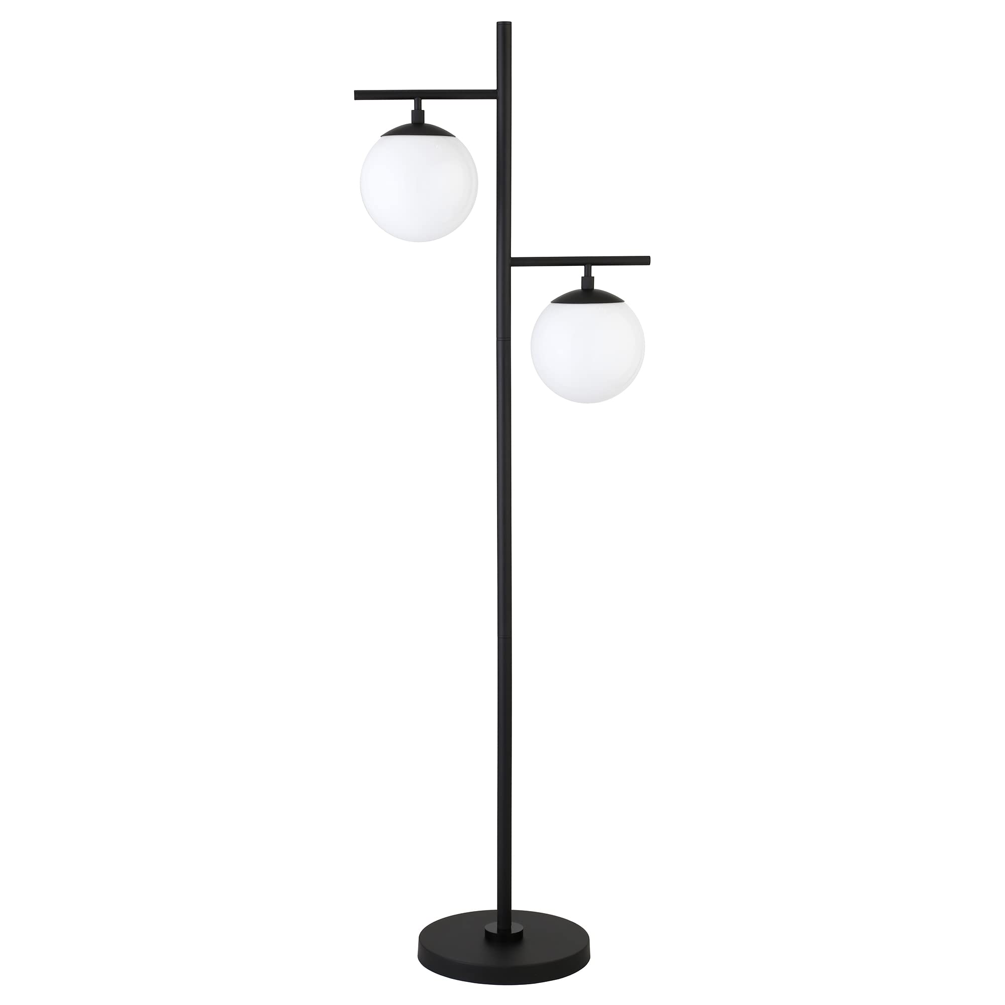 Henn&Hart 2-Light Blackened Bronze Floor Lamp with Glass Shades - Modern Lighting for Living Room, Bedroom, Office & Dining Room - Perfect for Reading, Relaxing & Home Decor