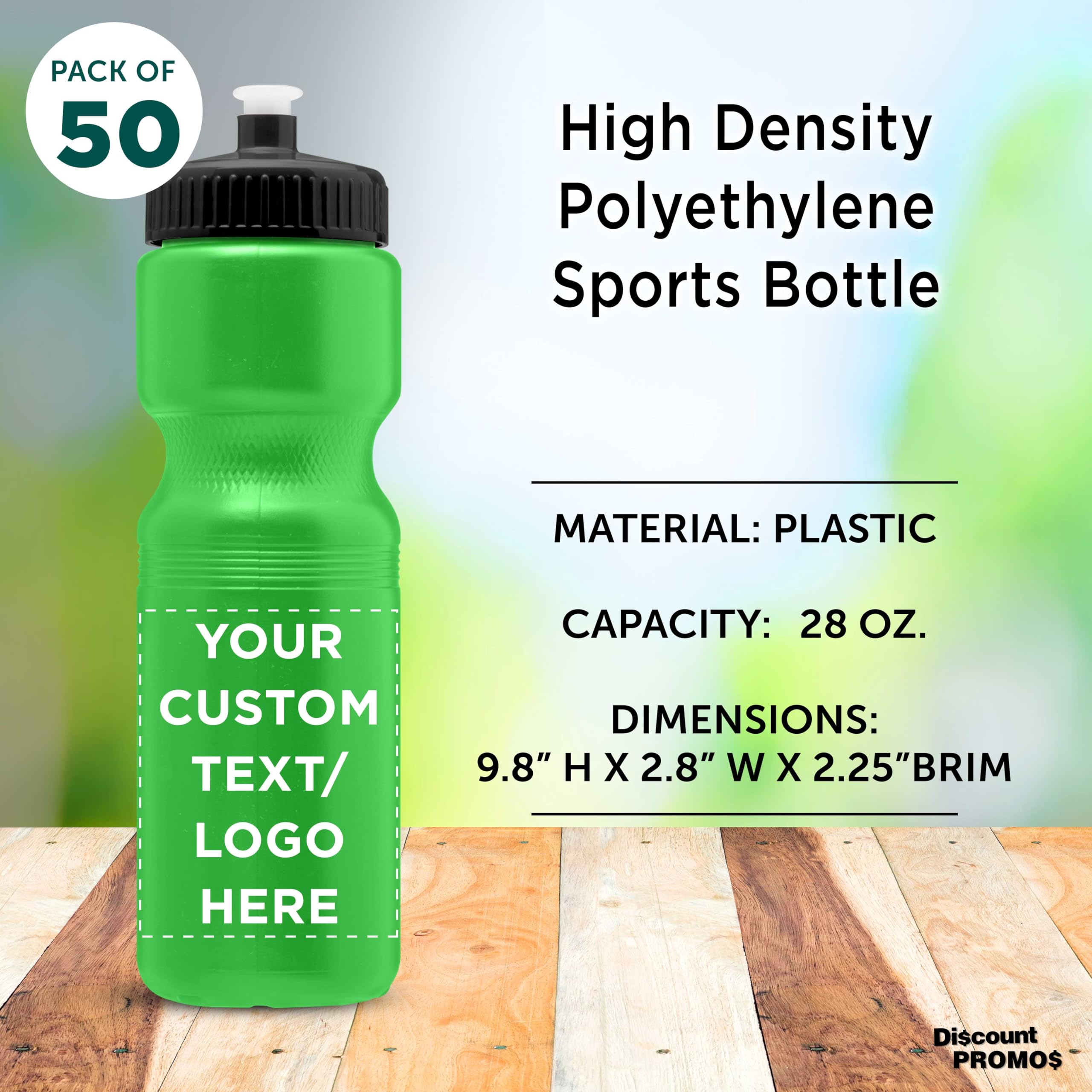 28 oz Custom Push Cap Plastic Water Bottles - Bulk Pack of 50 - Personalized Neon Green Water Bottles for Gym, Hiking, Camping & Outdoor Sports - Ideal for Team Events, Corporate Gifts & Promotional Giveaways