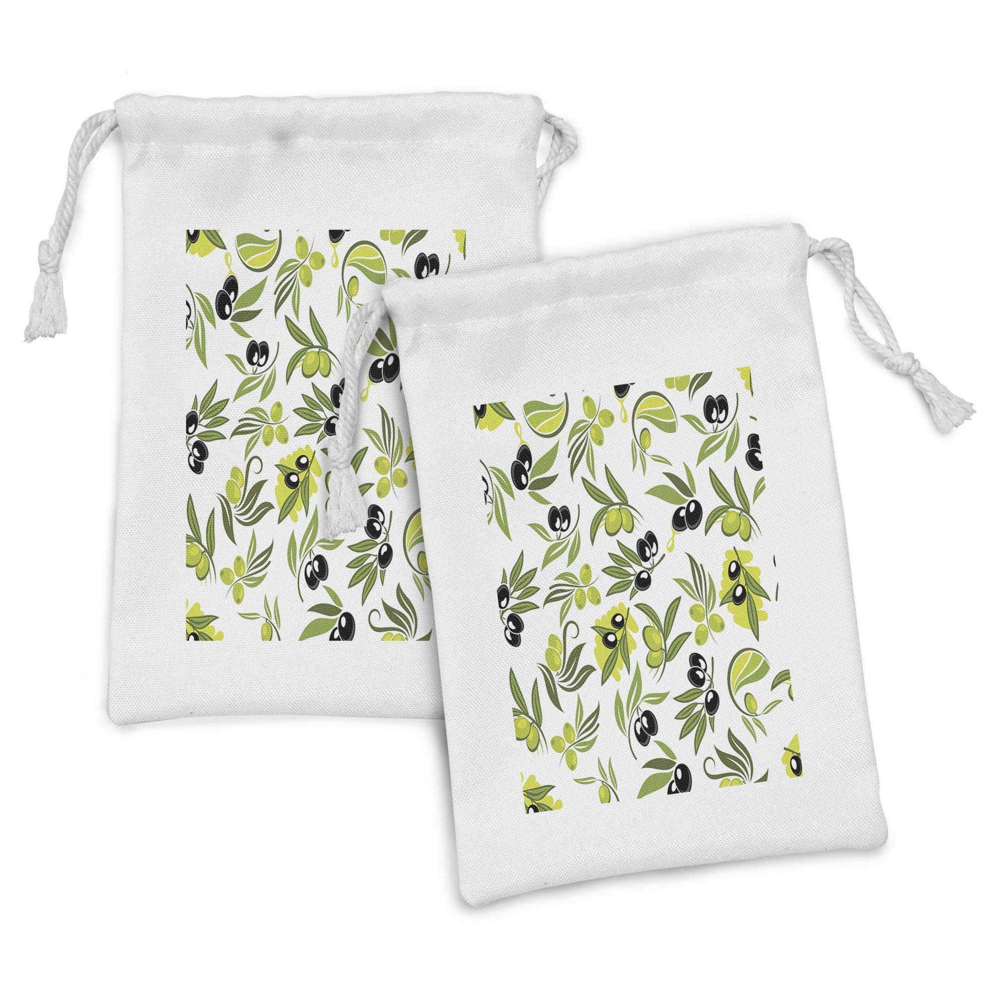 Ambesonne 2-Pack Botanical Fabric Pouches - Abstract Olive Branch Design, Small Drawstring Bags for Toiletries, Masks & Party Favors (9