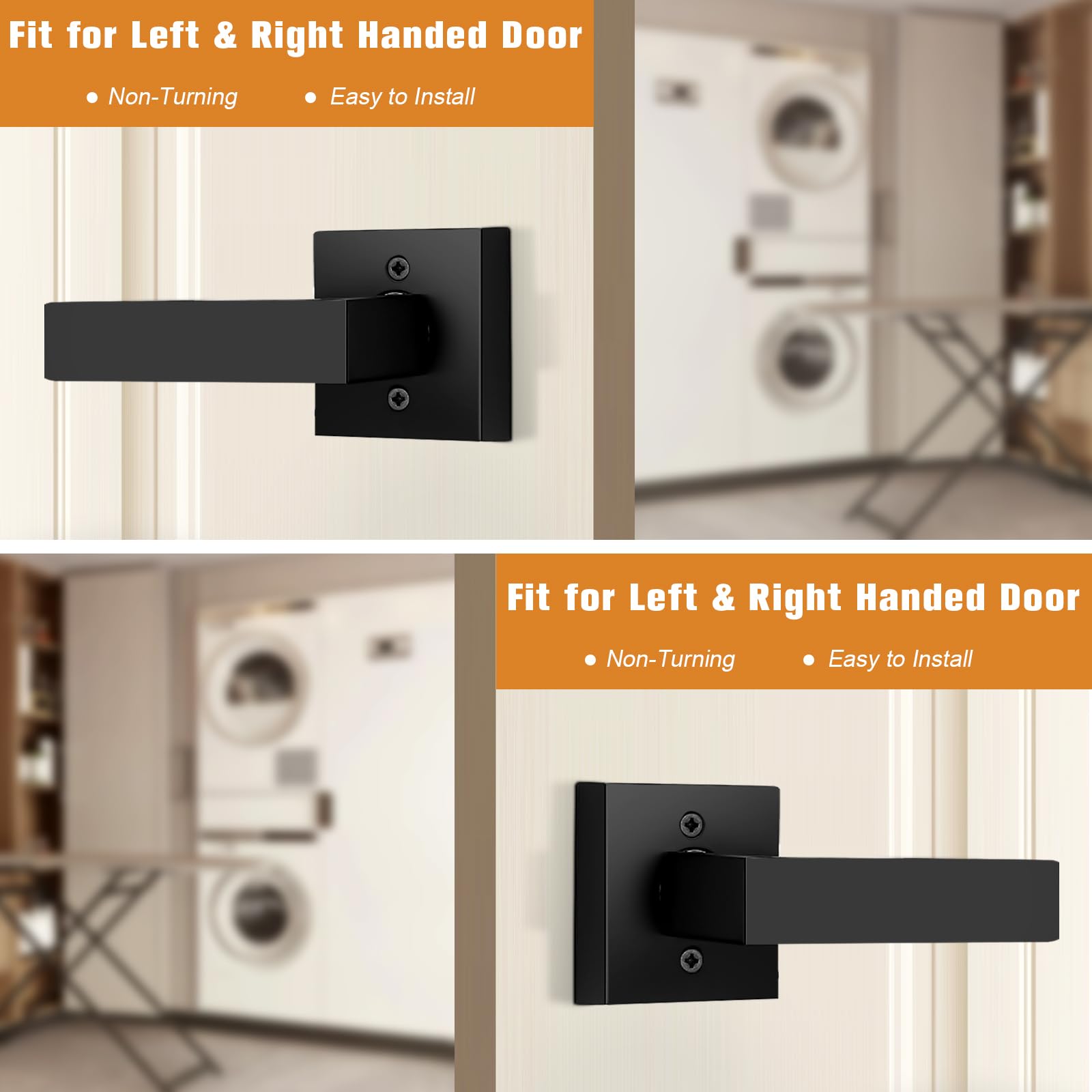 Probrico Matte Black Square French Door Handles - Heavy Duty Non-Turning Stainless Steel Dummy Levers (4 Pack) - Perfect for Closet, Balcony, Pantry & Interior Doors - Exposed Screw Design for Easy Installation