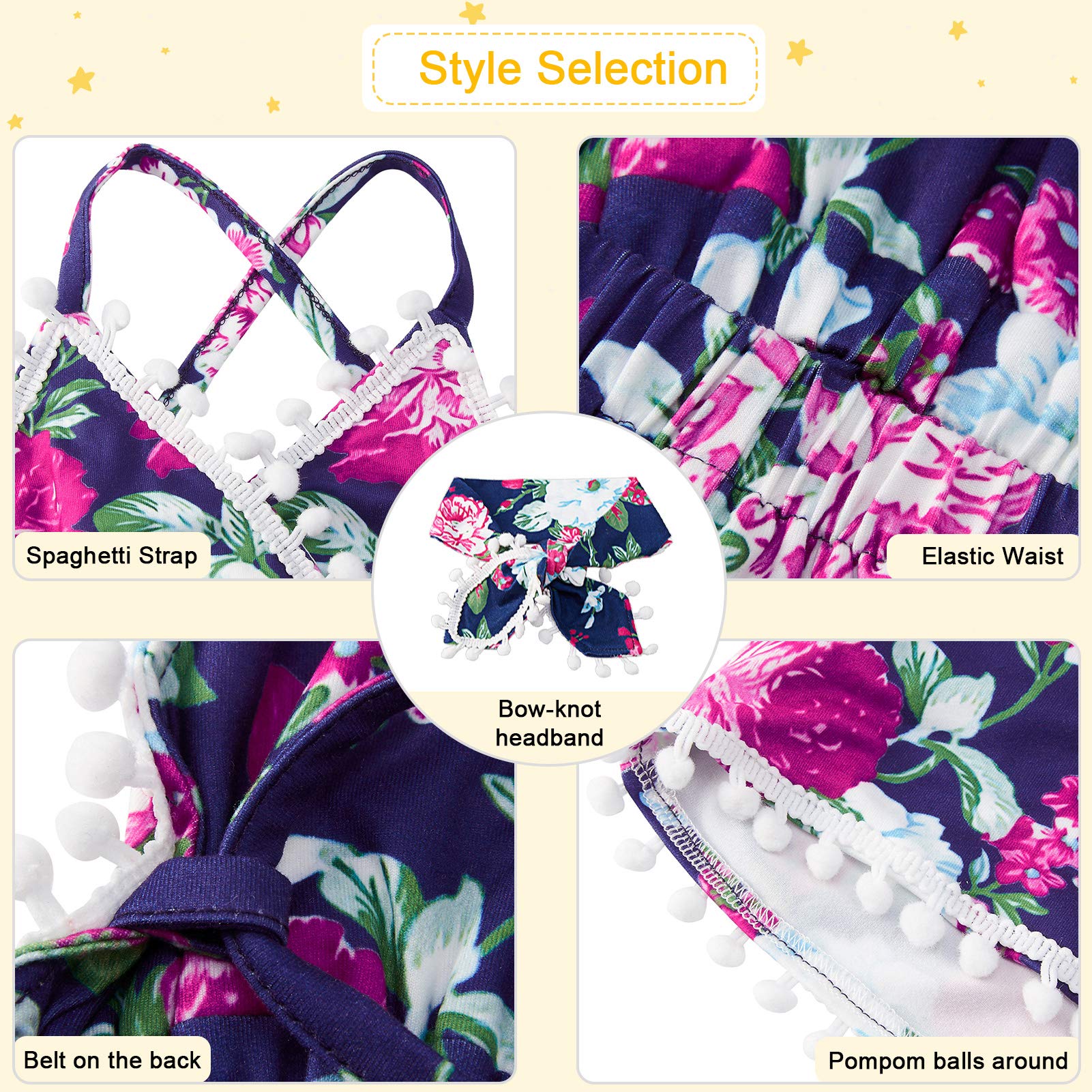 6M-3T Baby Girl Backless Bodysuit Outfit Set - Cute Romper Jumpsuit with Matching Headband for Summer, Photoshoot & Special Occasions