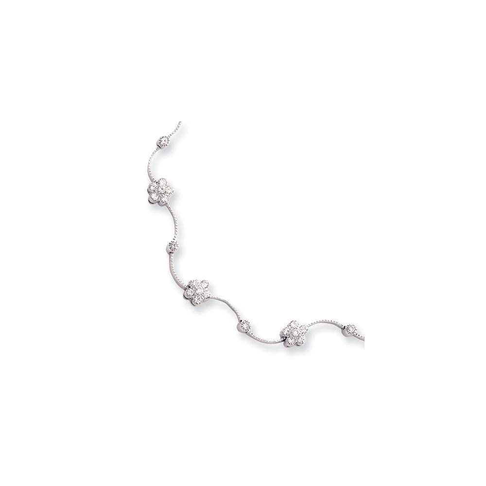 Rhodium Plated Cubic Zirconia Flower Wave Pendant Necklace - 16 Inch CZ Simulated Diamond Jewelry Gift for Women, Perfect for Weddings, Parties & Special Occasions
