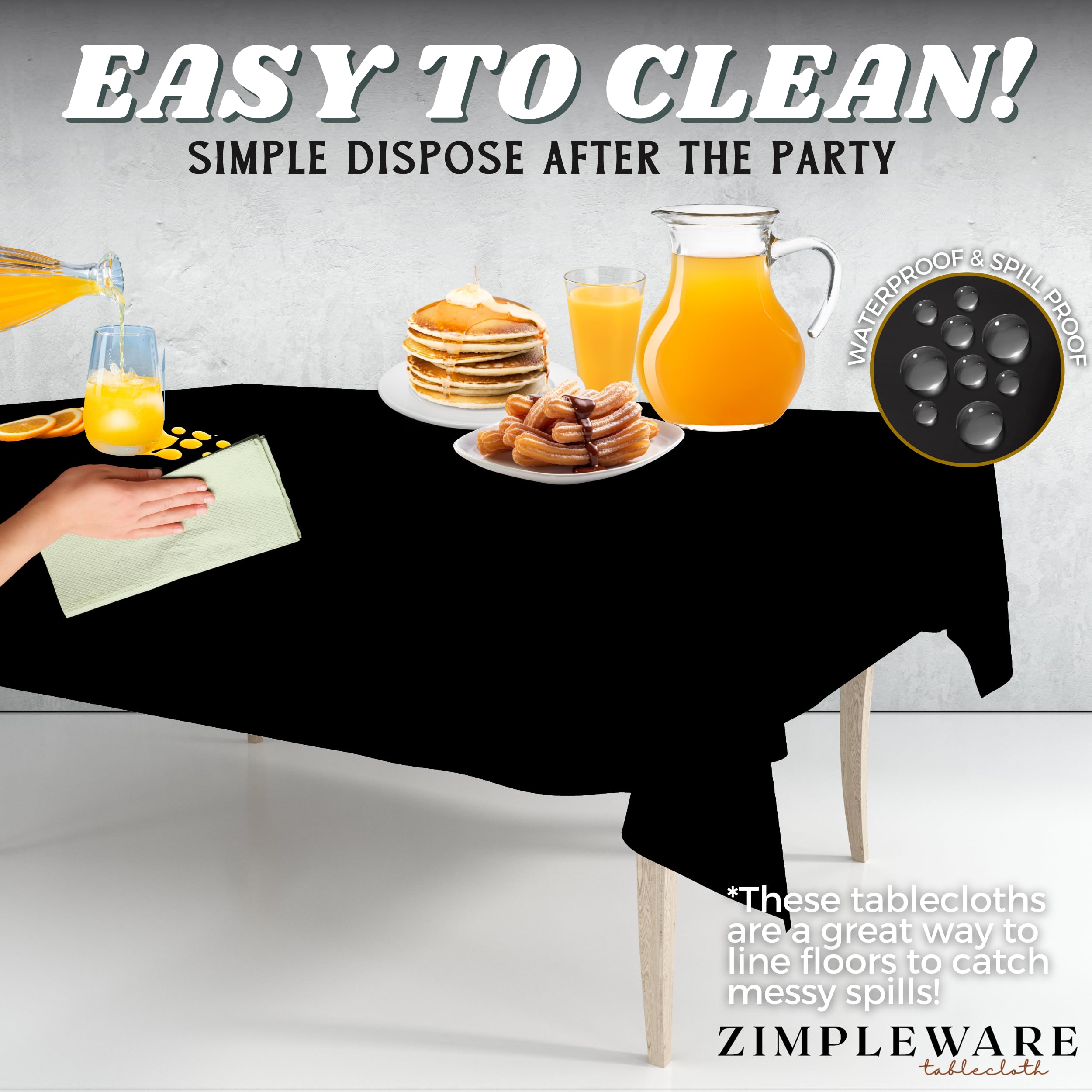 Premium Black Disposable Plastic Tablecloth (6 Pack) - 54x108 Inch Rectangle Table Cover for Parties, Events & Dining - Fits 6ft to 8ft Tables - Waterproof & Easy Clean for Indoor/Outdoor Use