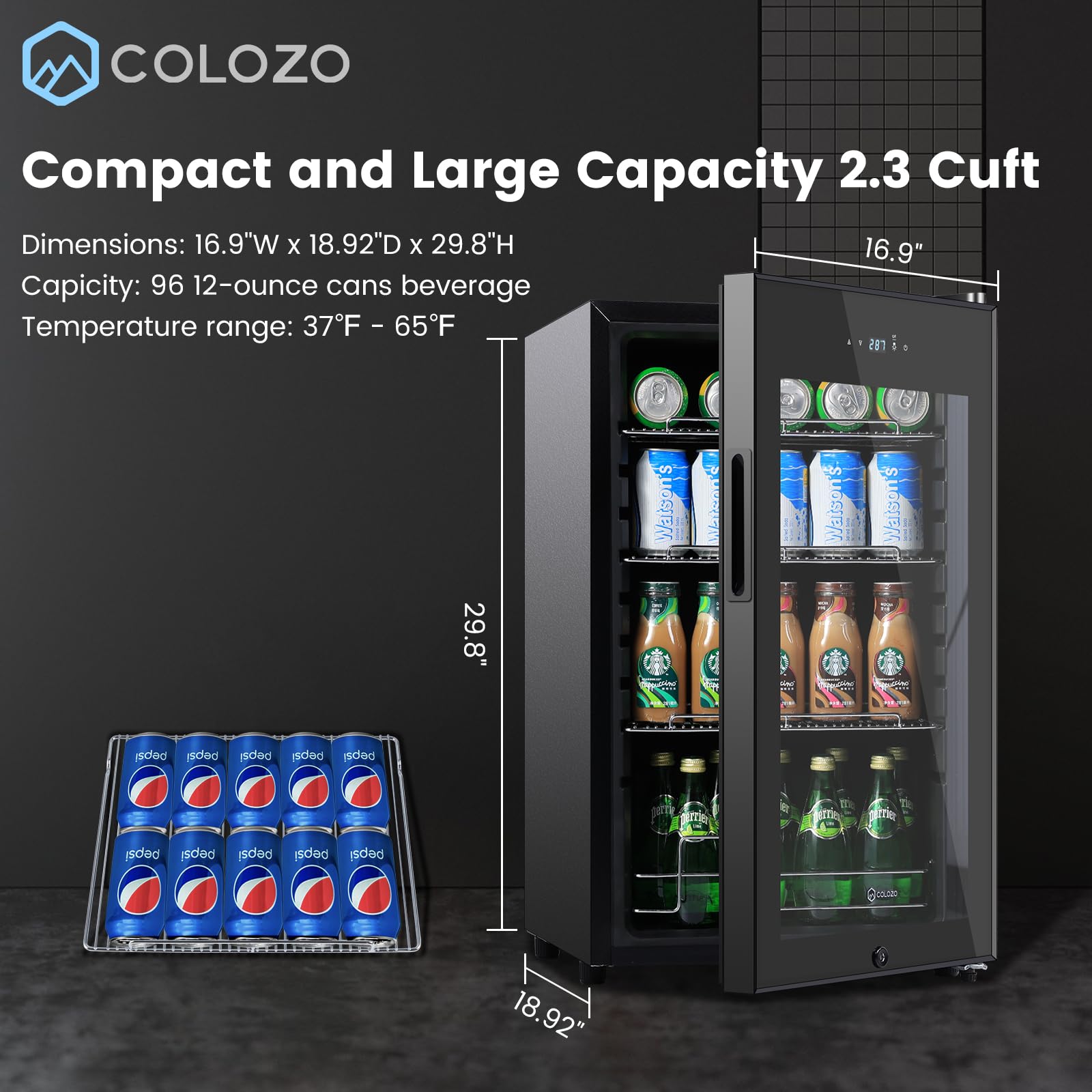 17 Inch Black Beverage Refrigerator Cooler - 96 Can Capacity Mini Fridge with Glass Door & Lock - Compact Beer, Soda, Wine Cooler for Home, Office, Bar, Bedroom - Perfect for Parties, Entertaining & Daily Drink Storage