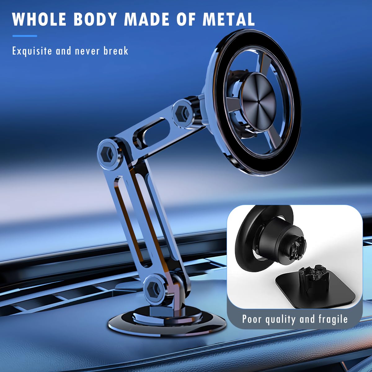 Jemey Universal 360° Pro Magnetic Car Phone Holder - 2025 New Hands-Free Auto Mount with Metal Ring, Adjustable Phone Stand for iPhone, Samsung, All Smartphones - Perfect for Driving, GPS Navigation & Road Trips