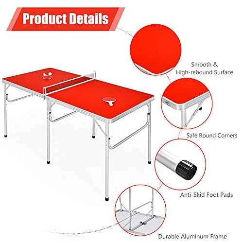 Gotoplay Folding Table Tennis Set - Portable Ping Pong Table with Net, 2 Paddles & 2 Balls - Indoor/Outdoor Table Tennis for Kids & Adults - 60 x 30 x 30 Inches - Easy Assembly Free - Red - Perfect for Backyard, Garage, Office & Family Game Night
