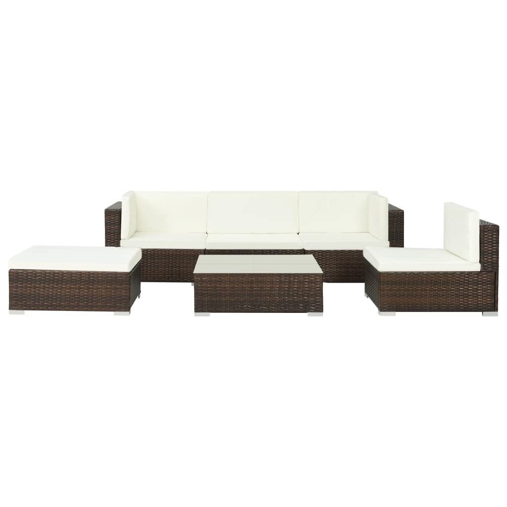6-Piece Brown Poly Rattan Patio Lounge Set with Cushions - Outdoor Furniture for Garden, Poolside & Backyard (116 lbs)