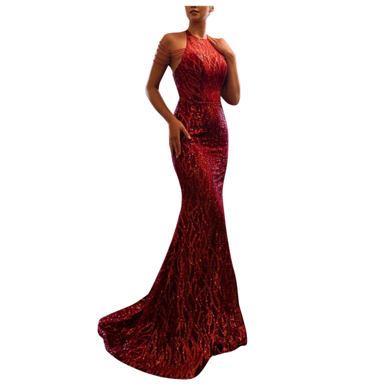 Elegant Women's V-Neck Sleeveless A-Line Sequins Bridesmaid Dress for Wedding Guest, Party & Formal Occasions - Long Simple Evening Gown for Special Events
