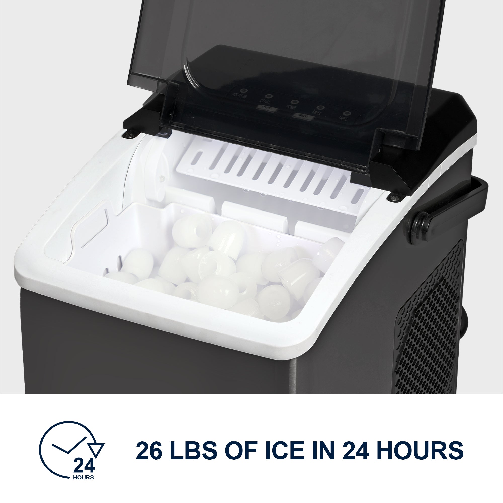Koolatron 26Lbs/24Hrs Portable Ice Maker Machine - Countertop Self-Cleaning Ice Maker with 2 Ice Sizes, Fast 6-Minute Ice Production - Includes Ice Scoop & Basket (Black Stainless Steel) - Perfect for Home, Office, RV, and Outdoor Parties