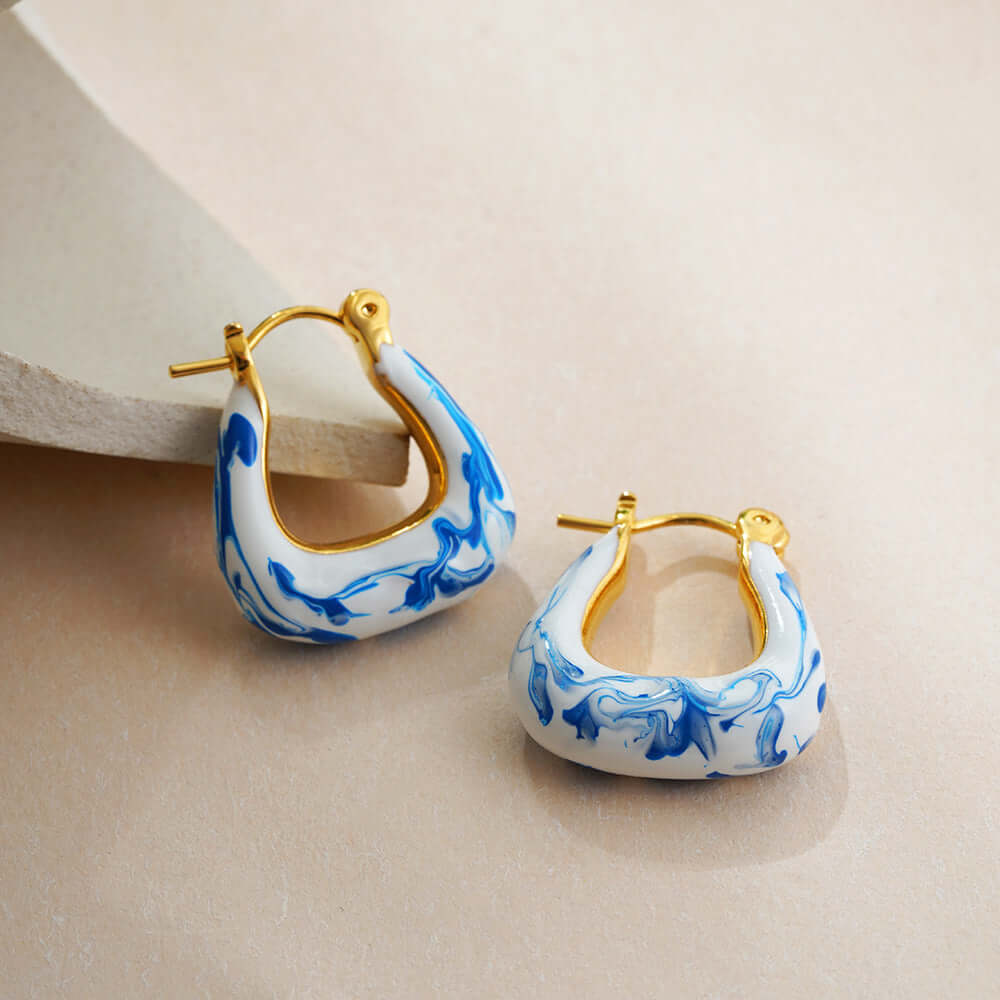 Elegant Porcelain Marble Hoop Earrings for Women - Trendy T225 Design | Perfect for Parties, Weddings & Everyday Wear