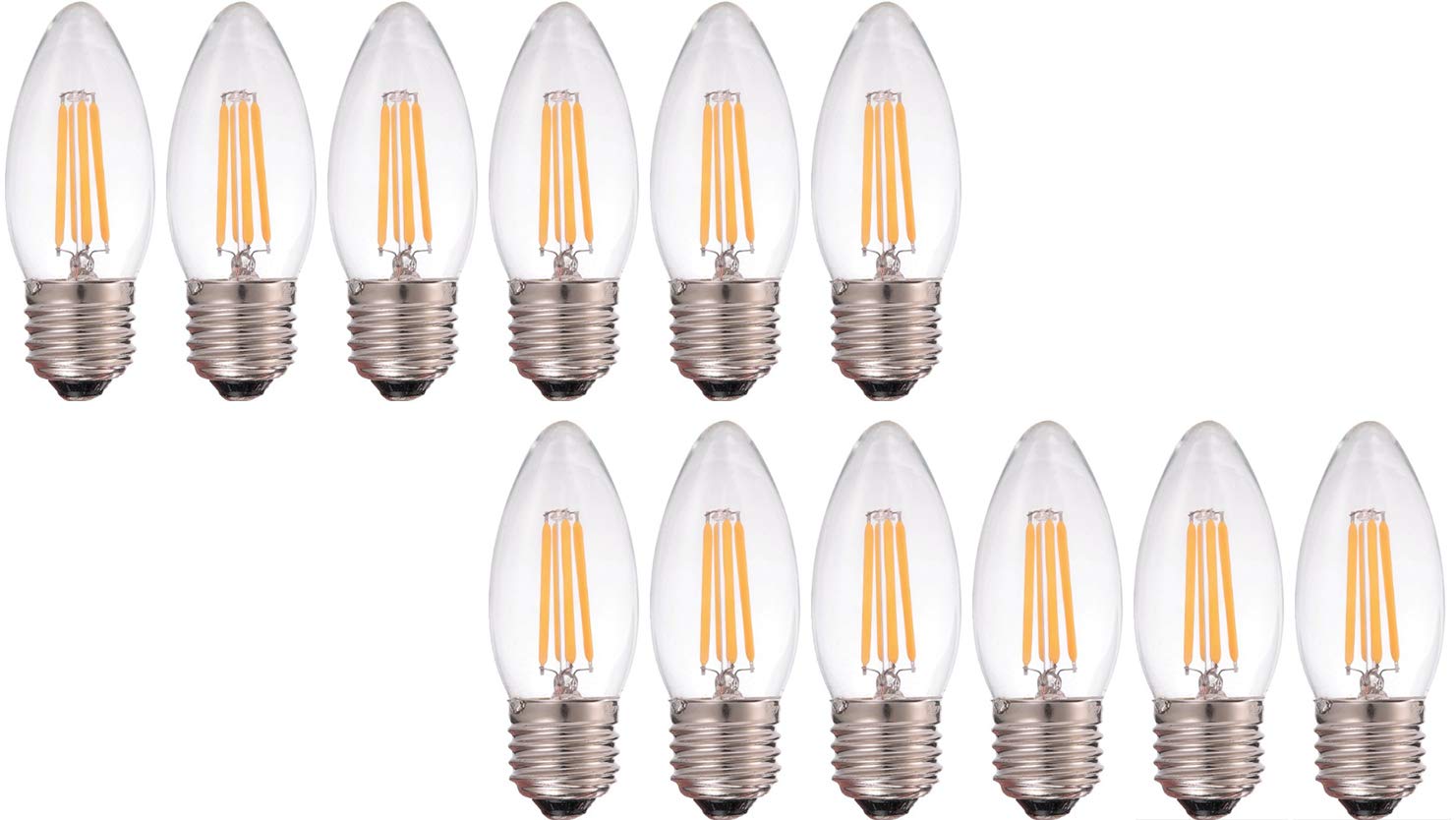 B11 LED Candelabra Bulb - Dimmable C35 6W LED Filament Candle Light Bulb with E26 Base, Warm White 2700K, 600 Lumens (60W Equivalent), 110-120V - 12 Pack - Perfect for Chandeliers, Wall Sconces & Decorative Lighting