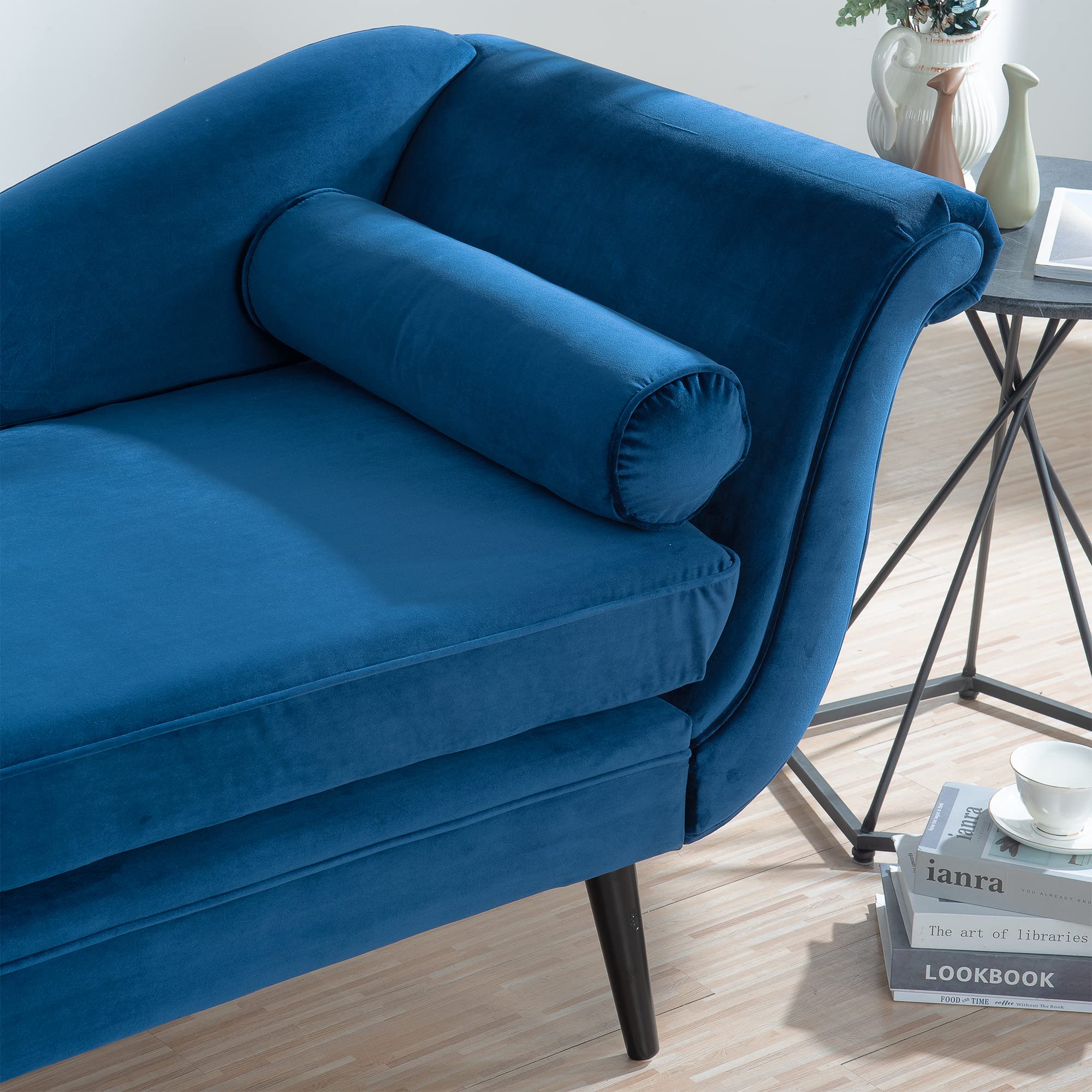 Bellemave Modern Upholstered Chaise Lounge Chair with Scroll Arms - Convertible Sleeper Sofa Bed for Living Room, Bedroom & Apartment - Soft Fabric Blue Chaise - Perfect for Relaxing, Reading & Small Space Living