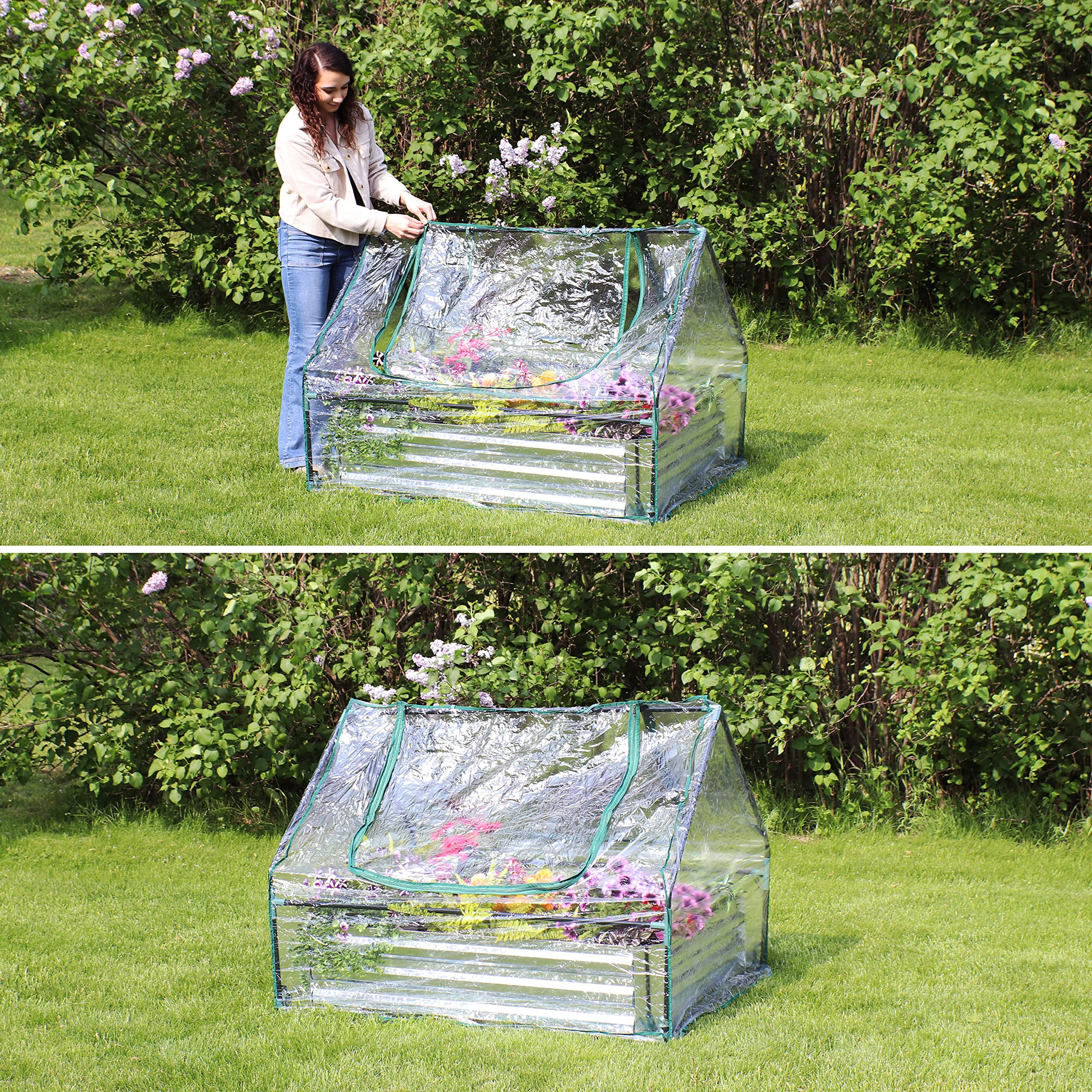 4' x 3' Sunnydaze Raised Garden Bed with Clear Cover - Outdoor Mini Greenhouse Kit with 2 Zippered Doors for Vegetables, Herbs & Flowers - Perfect for Patio, Backyard & Urban Gardening