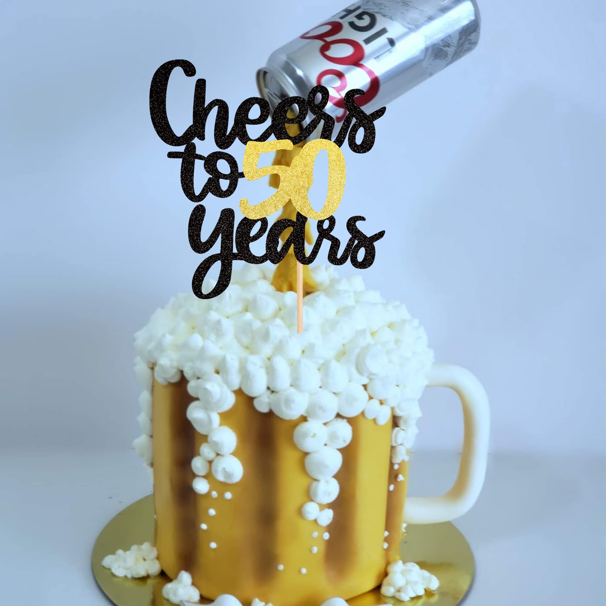 1 Pack Cheers to 50 Years Cake Topper - Black & Gold Glitter 50th Birthday Cake Decorations for Anniversary Party Supplies | Perfect for 50th Birthday Cakes, Cupcakes & Celebration Desserts