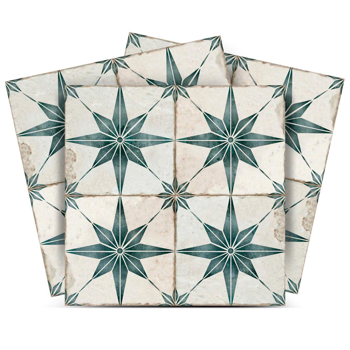 Vintage Peel and Stick Floor Tiles - 12x12 Self-Adhesive Wallpaper Stickers for DIY Home Decor (Turquoise Silver) - Perfect for Kitchen Backsplash, Bathroom Walls & Furniture Makeover