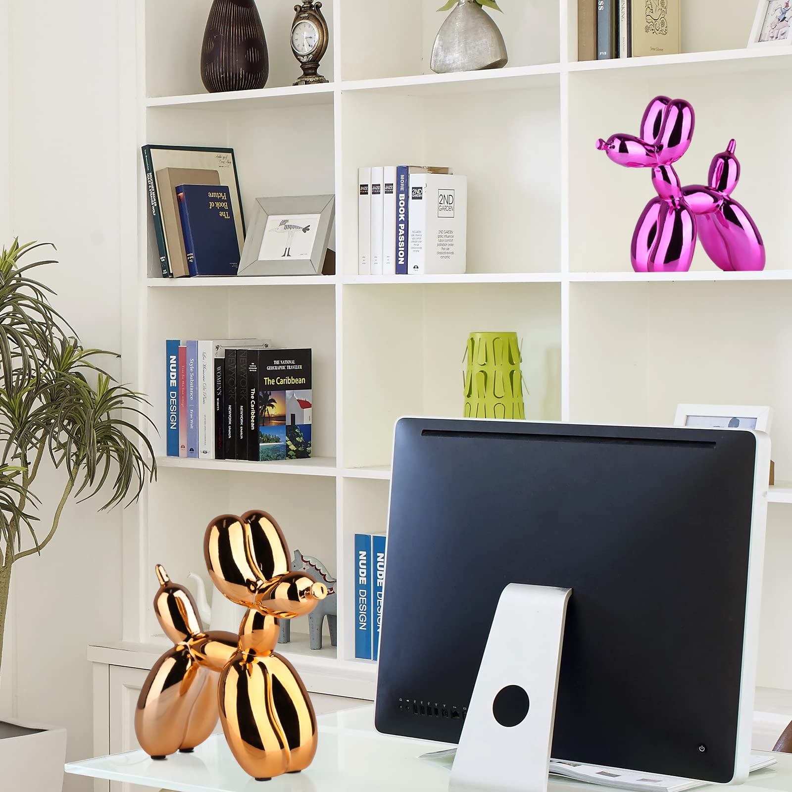 XIAOMI Orange Balloon Dog Statue - Modern Animal Sculpture for Home & Office Decor - Perfect for Living Room, Bedroom, Bookshelf & Gift Giving