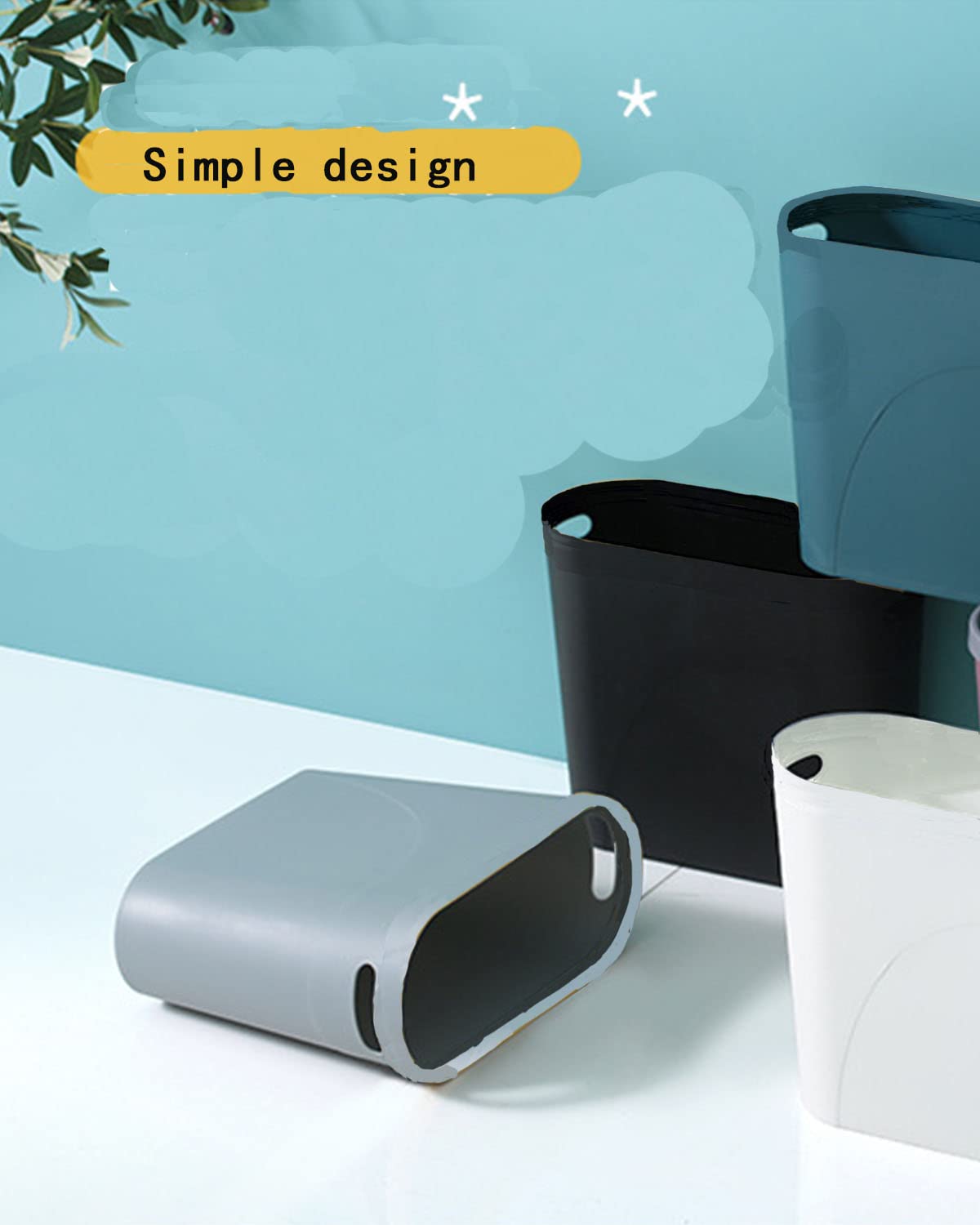 3 Gallon Slim Plastic Bathroom Trash Can - Set of 2, Grey - Perfect for Small Spaces, Under Sink & Vanity Organization