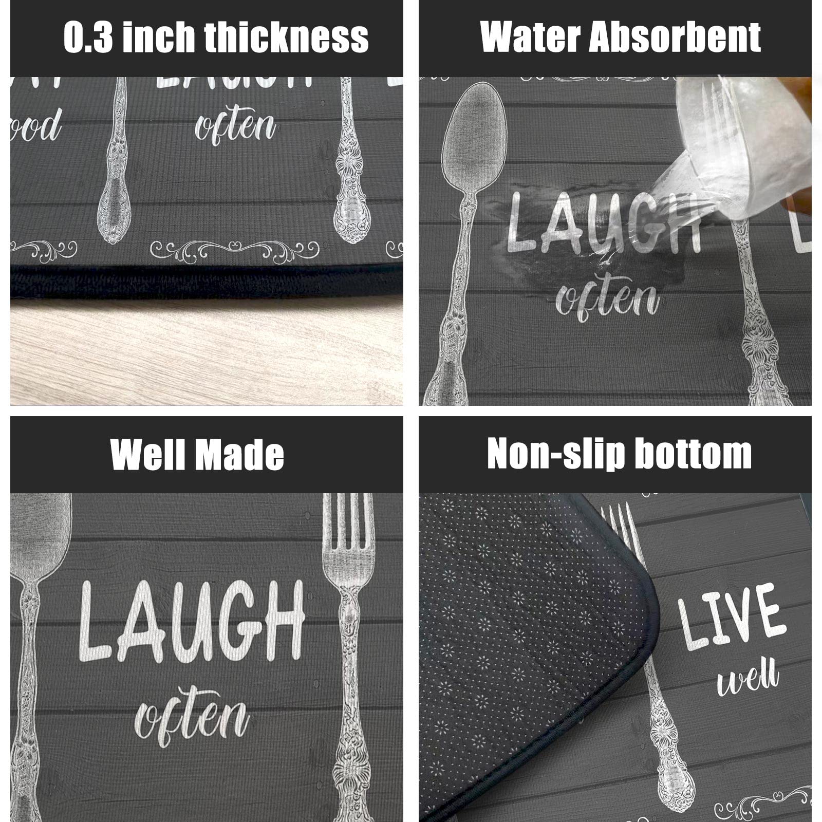 2Pcs Non-Slip Waterproof Kitchen Rugs Set - Farmhouse Style Floor Mats for Cooking & Standing Comfort (17”x30”+17”x47”) - Perfect for Kitchens, Dining Areas & High-Traffic Spaces