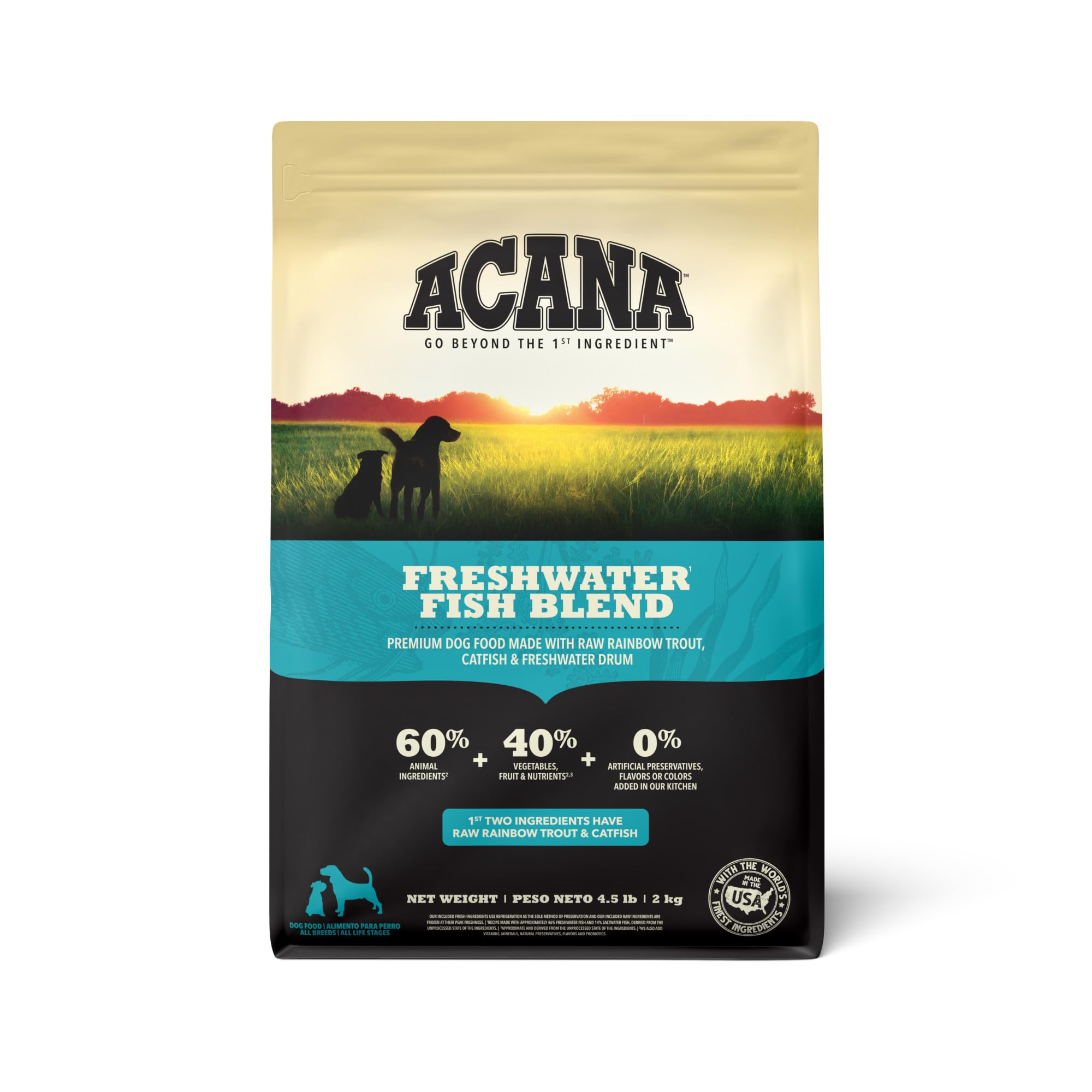 ACANA Grain Free Dry Dog Food with Freshwater Fish - High Protein, Natural Ingredients for Adult Dogs - 4.5lb Bag - Perfect for Sensitive Stomachs & Active Pets