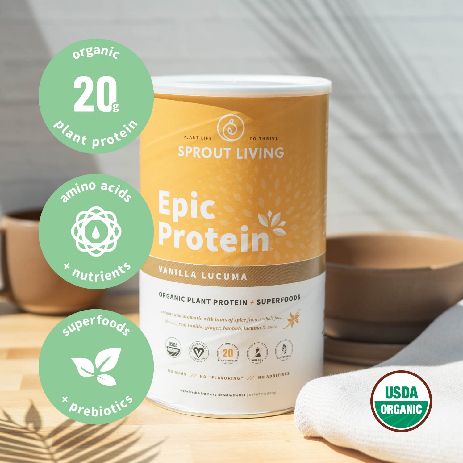 Sprout Living Epic Protein Bundle - Chocolate Maca & Vanilla Lucuma (20g Organic Plant-Based Vegan Protein Powder, Gluten Free, Superfoods) | 2lb, 24 Servings for Smoothies, Baking & Post-Workout Recovery