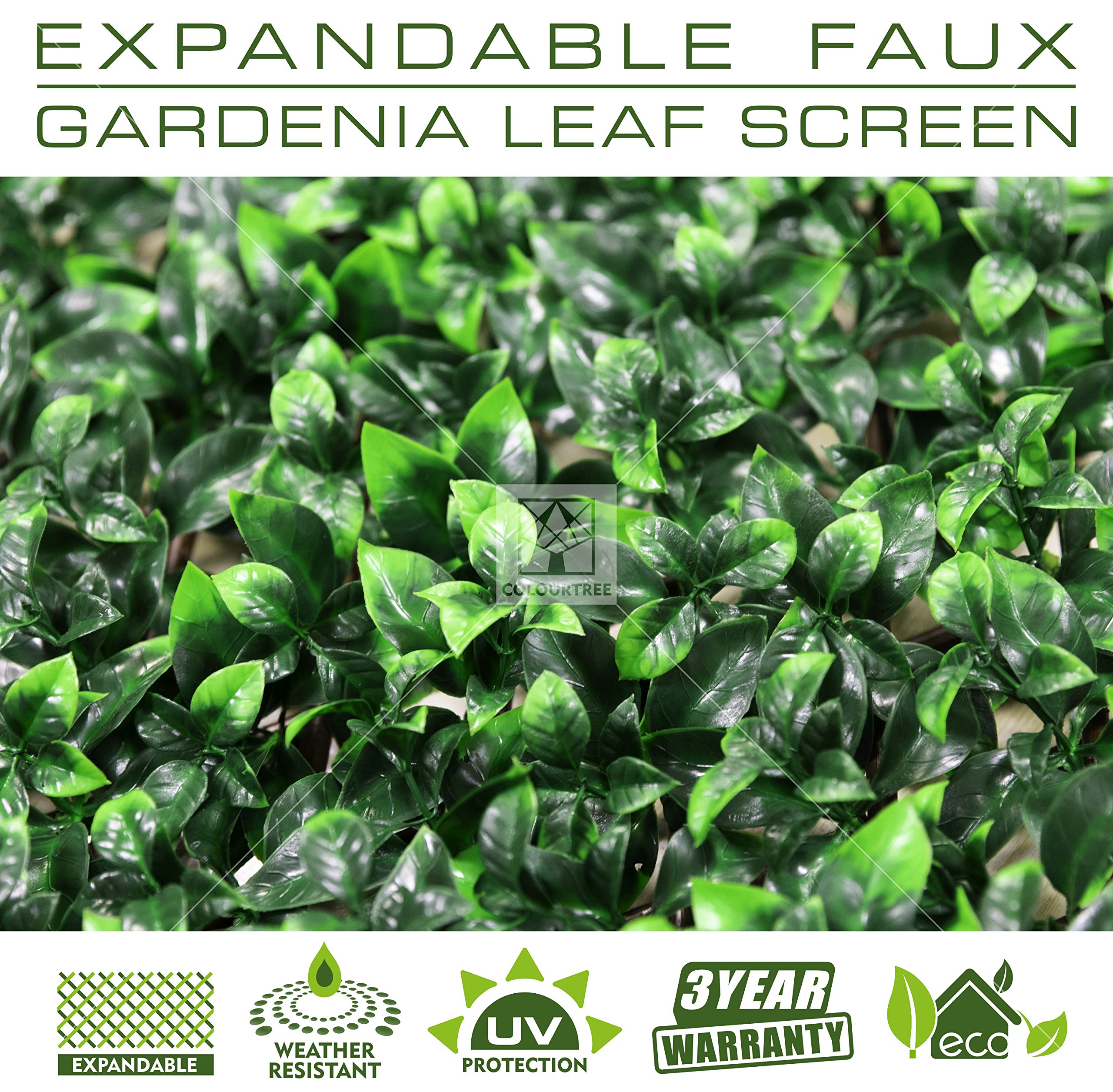 ColourTree Artificial Gardenia Expandable Fence Privacy Screen - Retractable Hedge Faux Trellis for Balcony, Patio & Outdoor Decor - UV Resistant Home Garden Privacy Solution (1 Pack, 3 Year Warranty) - Perfect for Creating Private Outdoor Spaces, Enhancing Yard Aesthetics & Decorating Patios