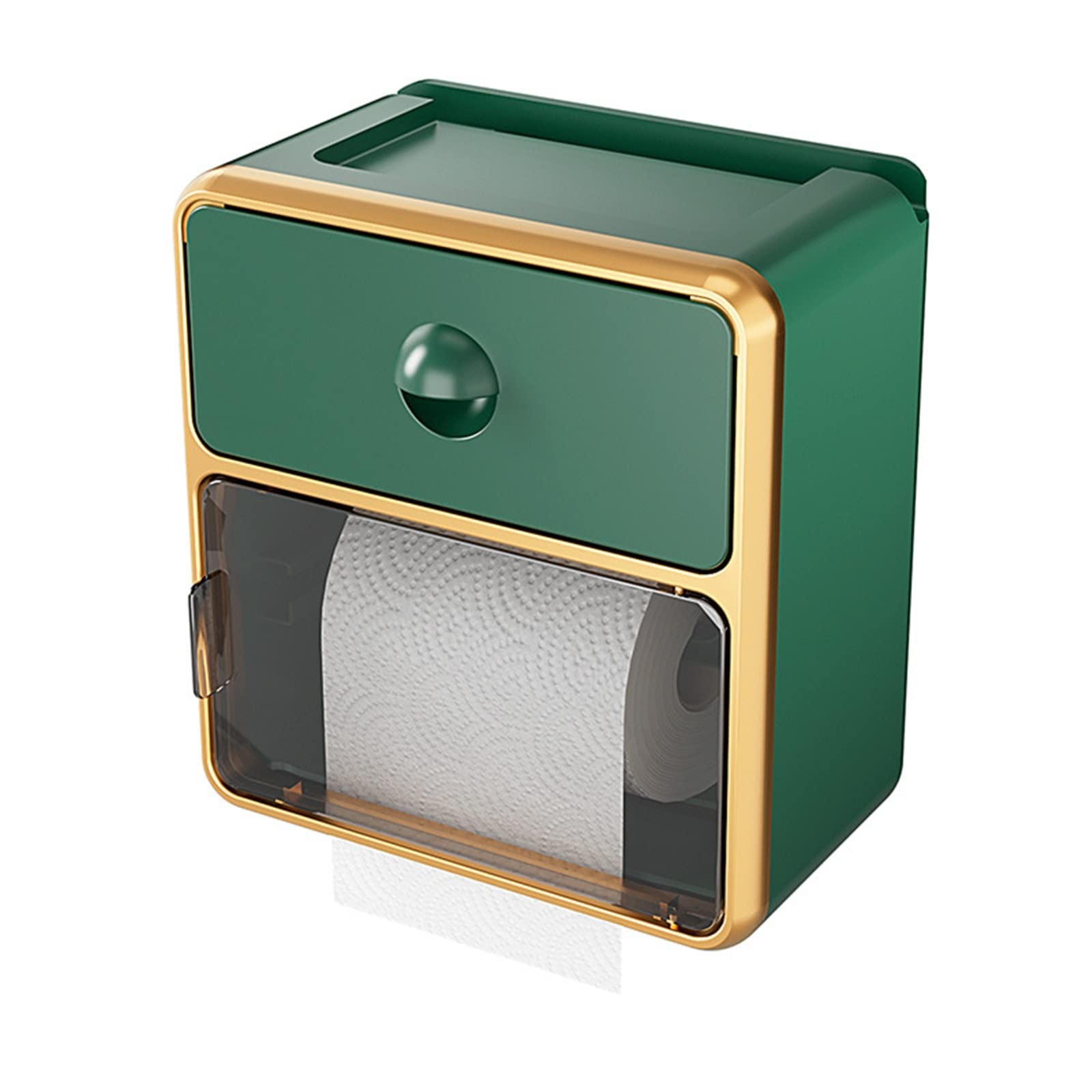 KTTGYRE Wall-Mounted Toilet Paper Holder & Tissue Box - Waterproof Bathroom Organizer with No Punch Required - Turquoise Home Bath Accessory for Modern Toilets & Powder Rooms