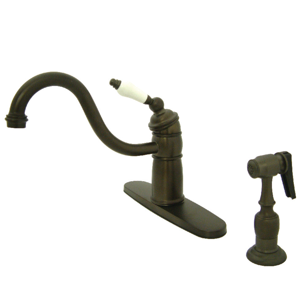 Kingston Brass KB1571PLBS Victorian Single Handle Mono Block Kitchen Faucet with Pull Down Brass Sprayer - Perfect for Farmhouse, Traditional & Modern Kitchen Sinks