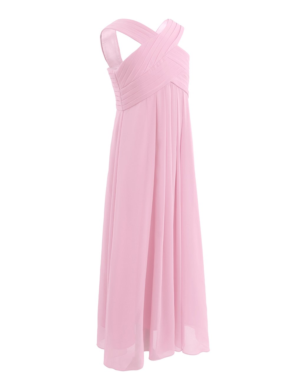 Elegant Girls Chiffon Criss Cross Straps Pleated Flower Girl Dress for Formal Events, Prom & Weddings – Perfect for Flower Girls, Pageants, and Special Occasions
