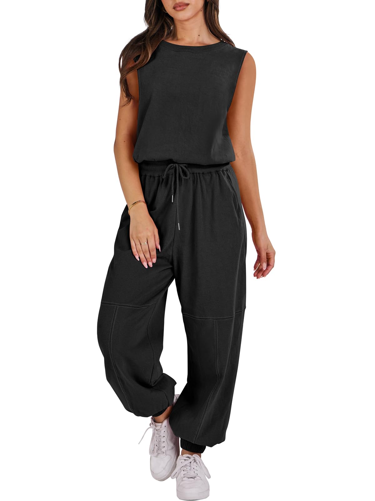 ANRABESS Women's Sleeveless Jumpsuit - Summer Casual Romper with Pockets | One Piece Outfit for Workout, Lounge & Outdoor Activities | 2025 Trendy Fashion