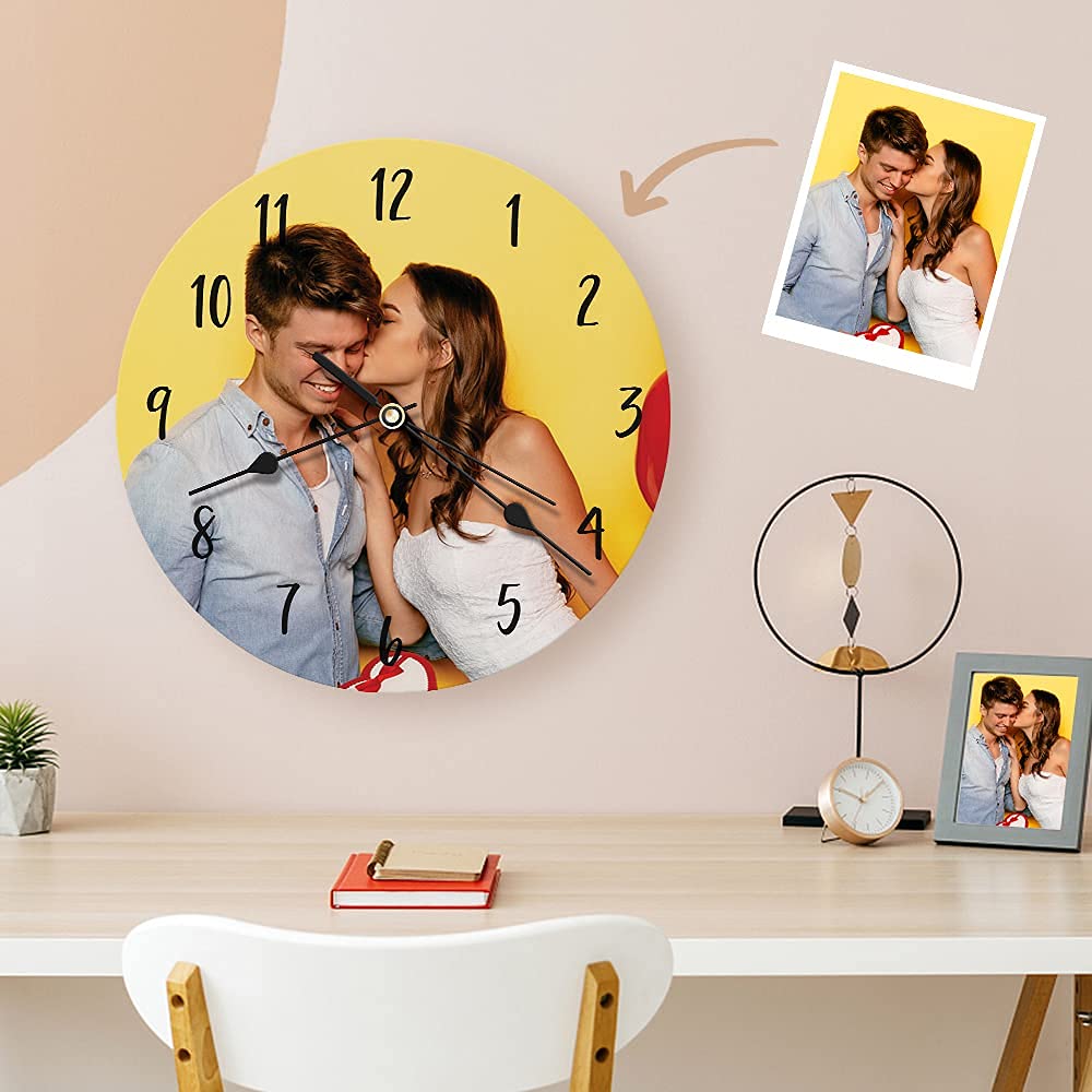 VEELU Custom Photo Wall Clock - Personalized Modern Design with Picture Frame, Unique Home Decor & Gift for Family & Friends | Perfect for Living Room, Bedroom, Office & Special Occasions