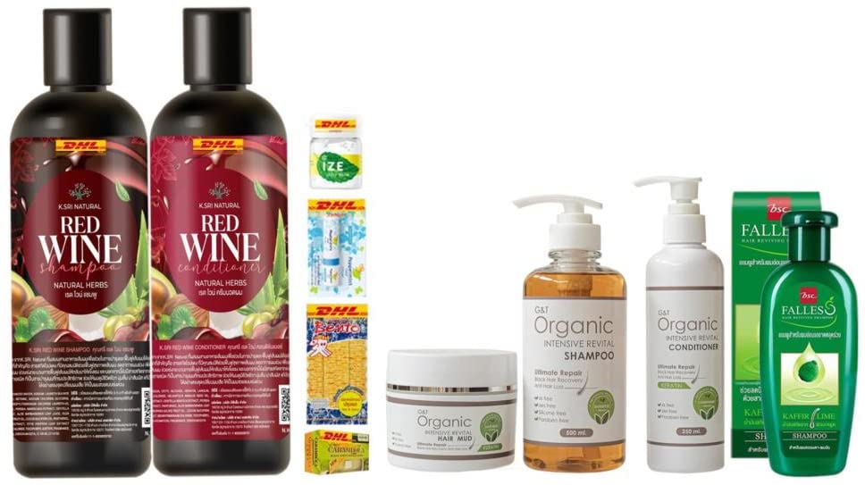 K.Sri Red Wine Herbal Shampoo & Conditioner Set 300ml - Natural Hair Care for G&T Hair with Antioxidant Benefits | Fast DHL Express Shipping by Beauty Good Shops | Perfect for Damaged Hair Repair & Daily Nourishment