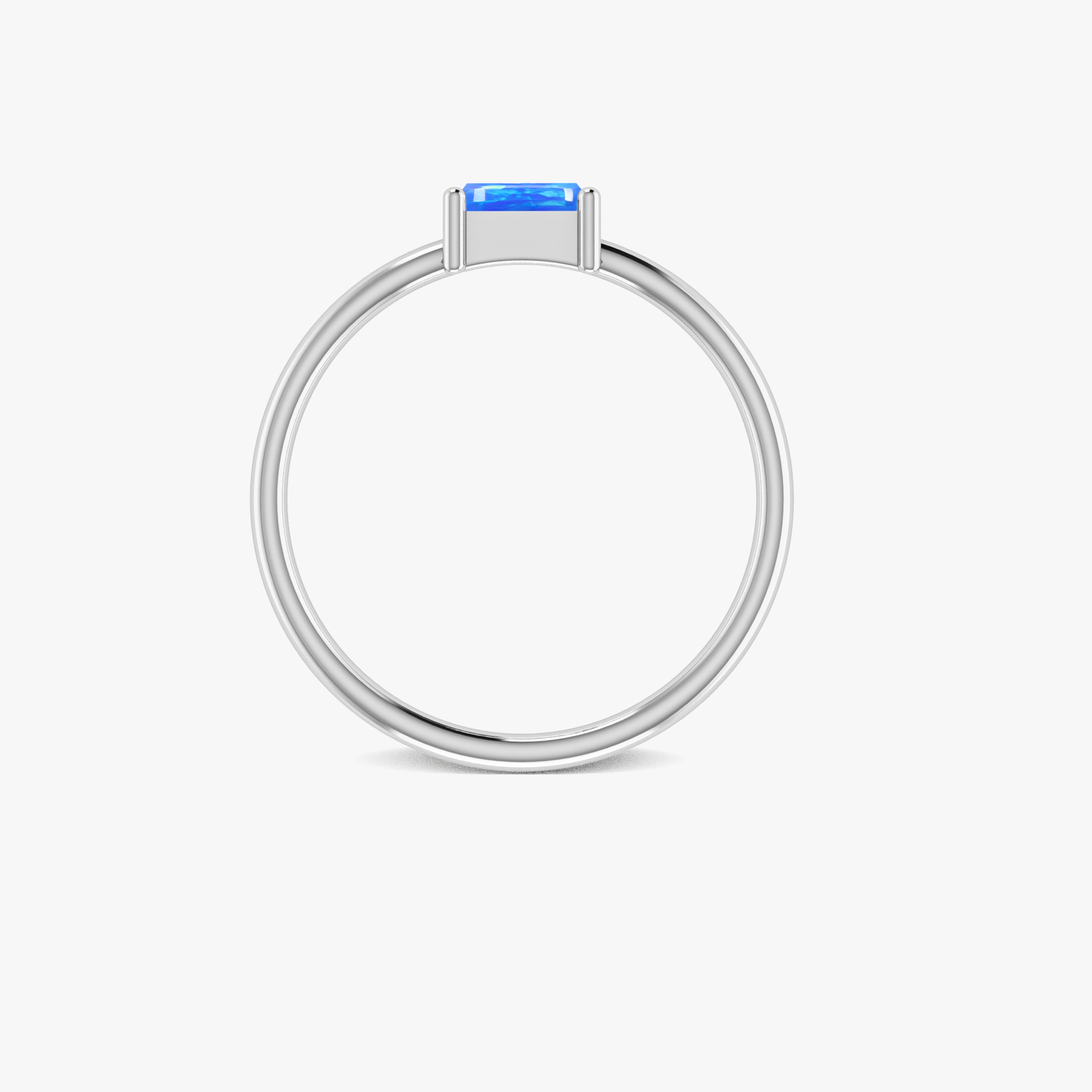 Blue Fire Opal Baguette Gemstone Minimalist Ring for Women - Dainty Stackable Wedding Band, Elegant Everyday Jewelry Gift for Her - Perfect for Date Nights & Special Occasions