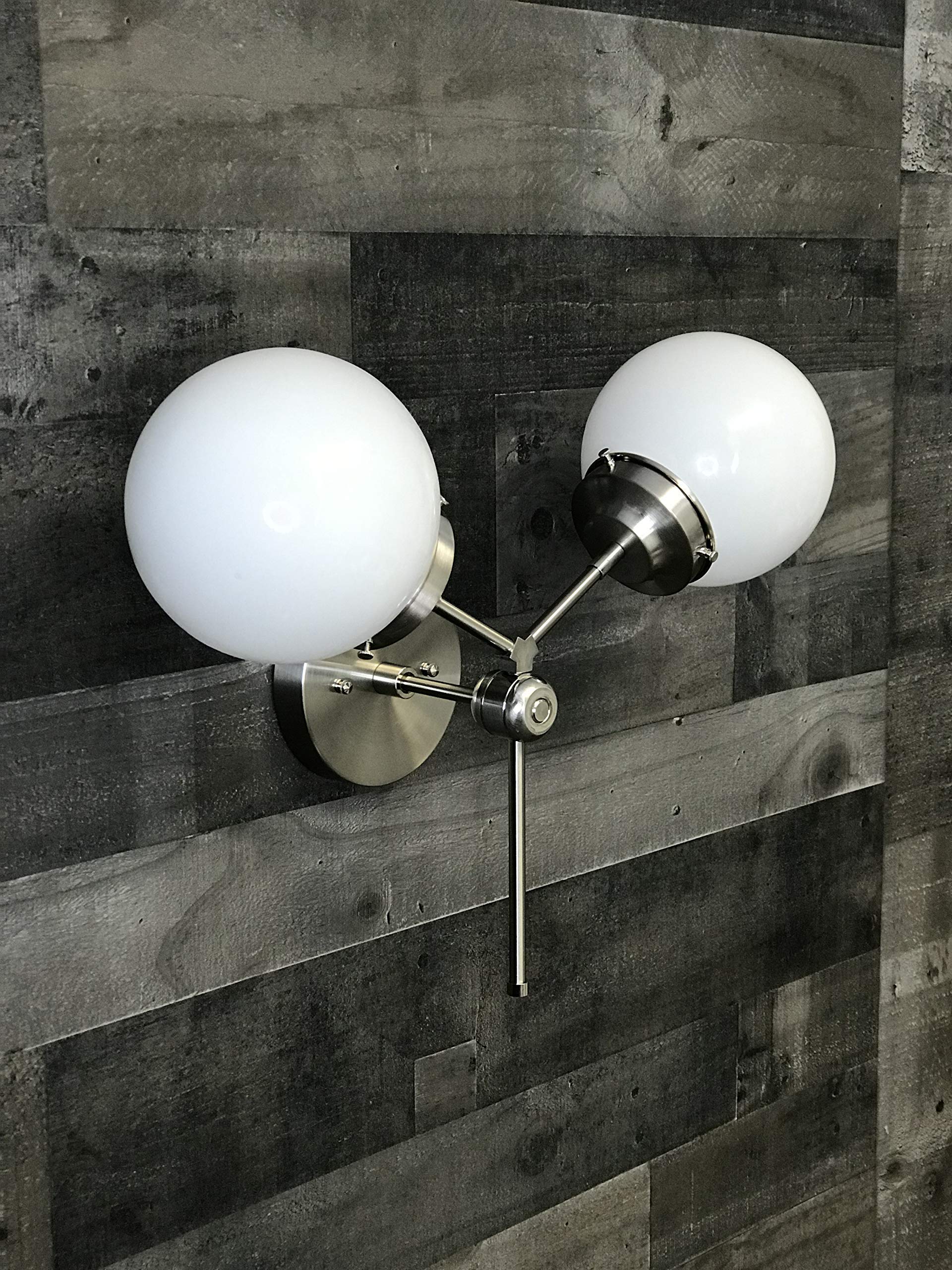 Vintage Mid Century Modern Double 6 Inch Wall Sconce - Clear Brass Finish LED Lighting Fixture for Bedroom, Living Room & Hallway